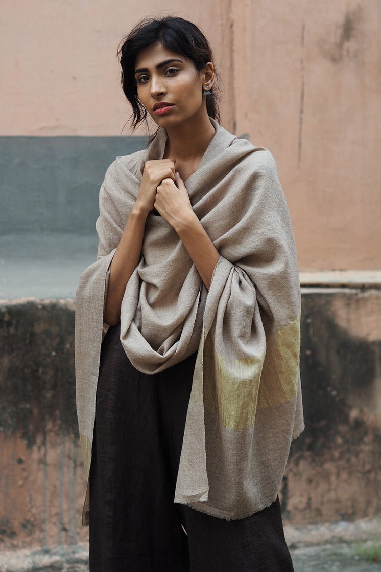 Pashmina Zari Wrap - Stone/Gold
