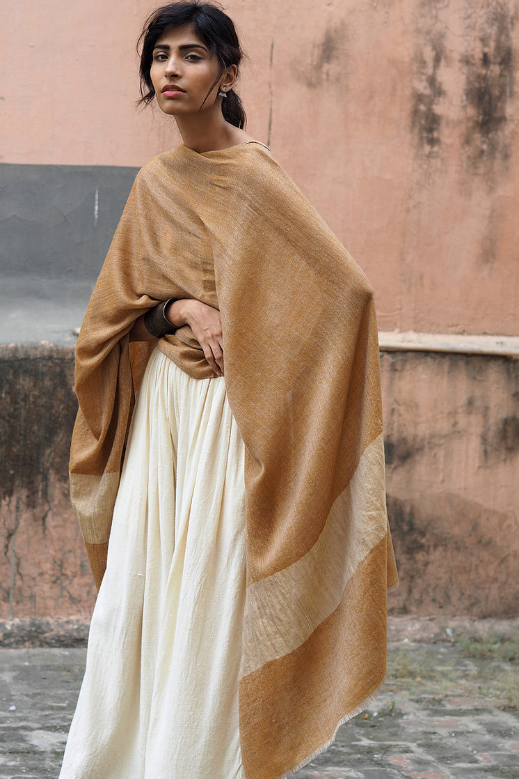 Pashmina Zari  Wrap - Terracotta / Gold