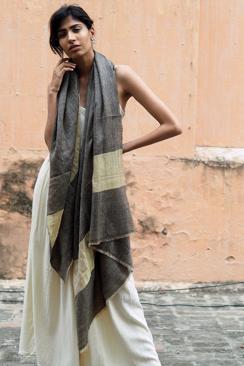 Pashmina Zari  Wrap  - Charcoal/Gold