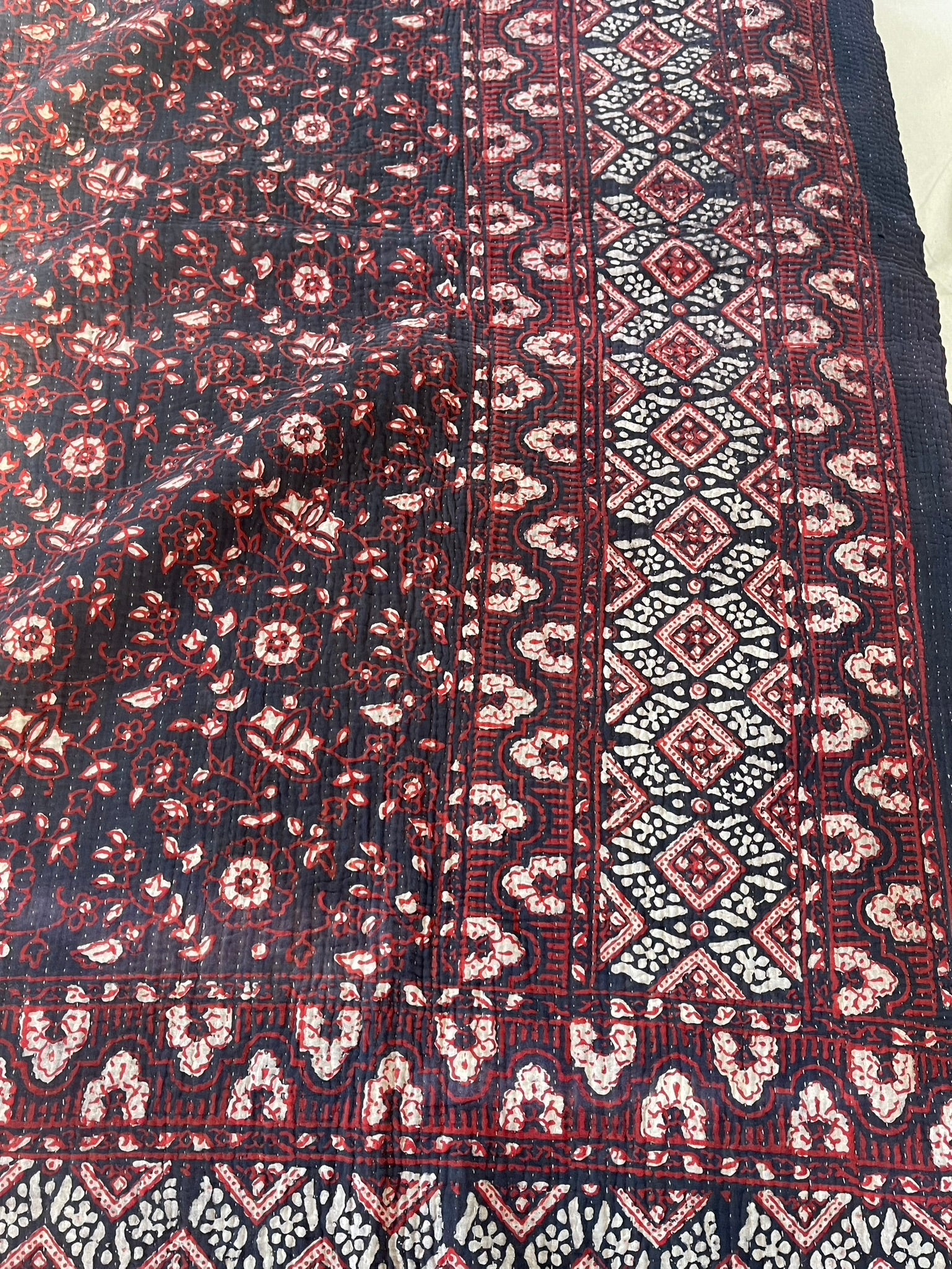 VINTAGE AJRAKH KANTHA - Indigo Night Garden