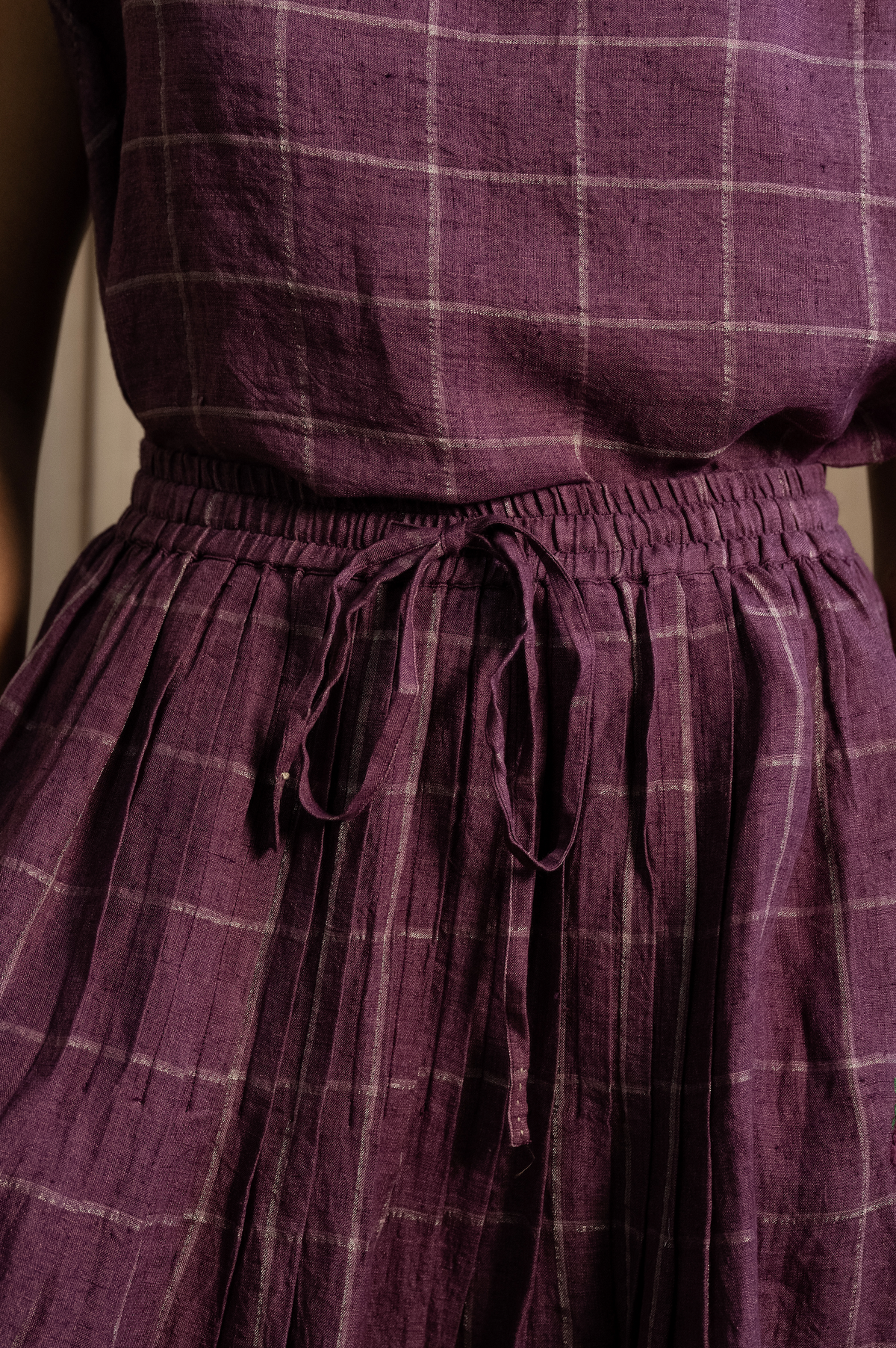 MEDH LINEN CHECK SKIRT - Eggplant