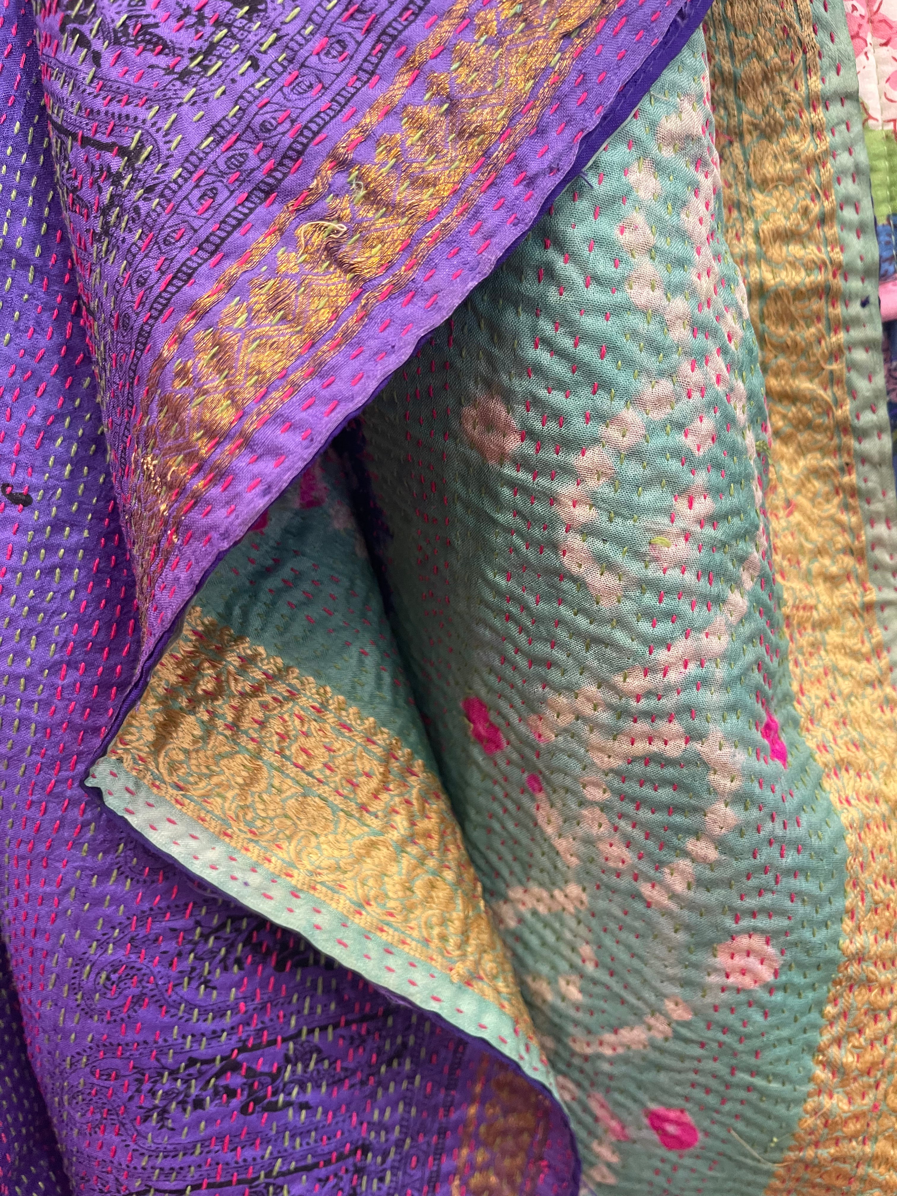 Kantha Silk Muffler - Bandhani Violet