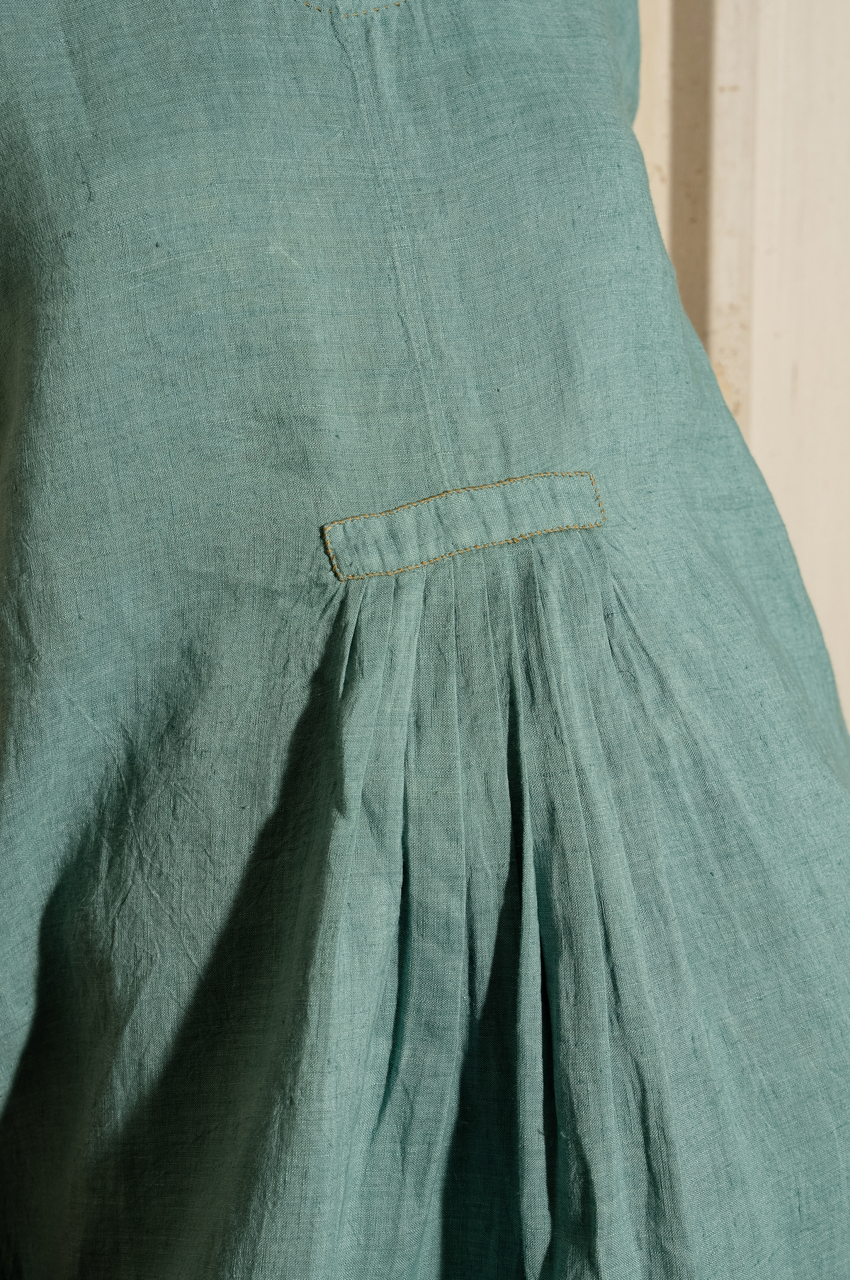RATI LINEN DRESS - Mineral Green Pintuck