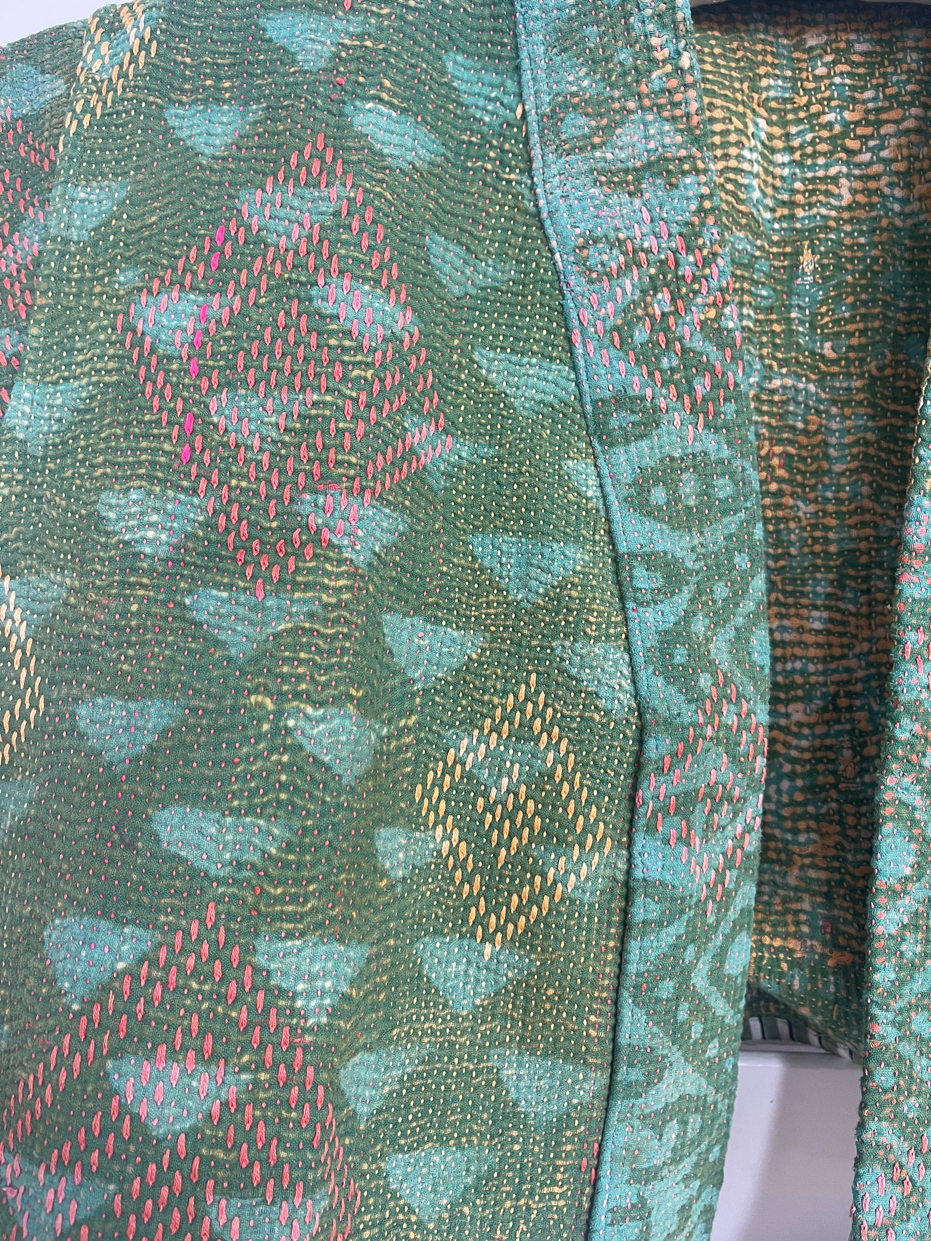 Capped Sleeve Top - Verdant Kantha