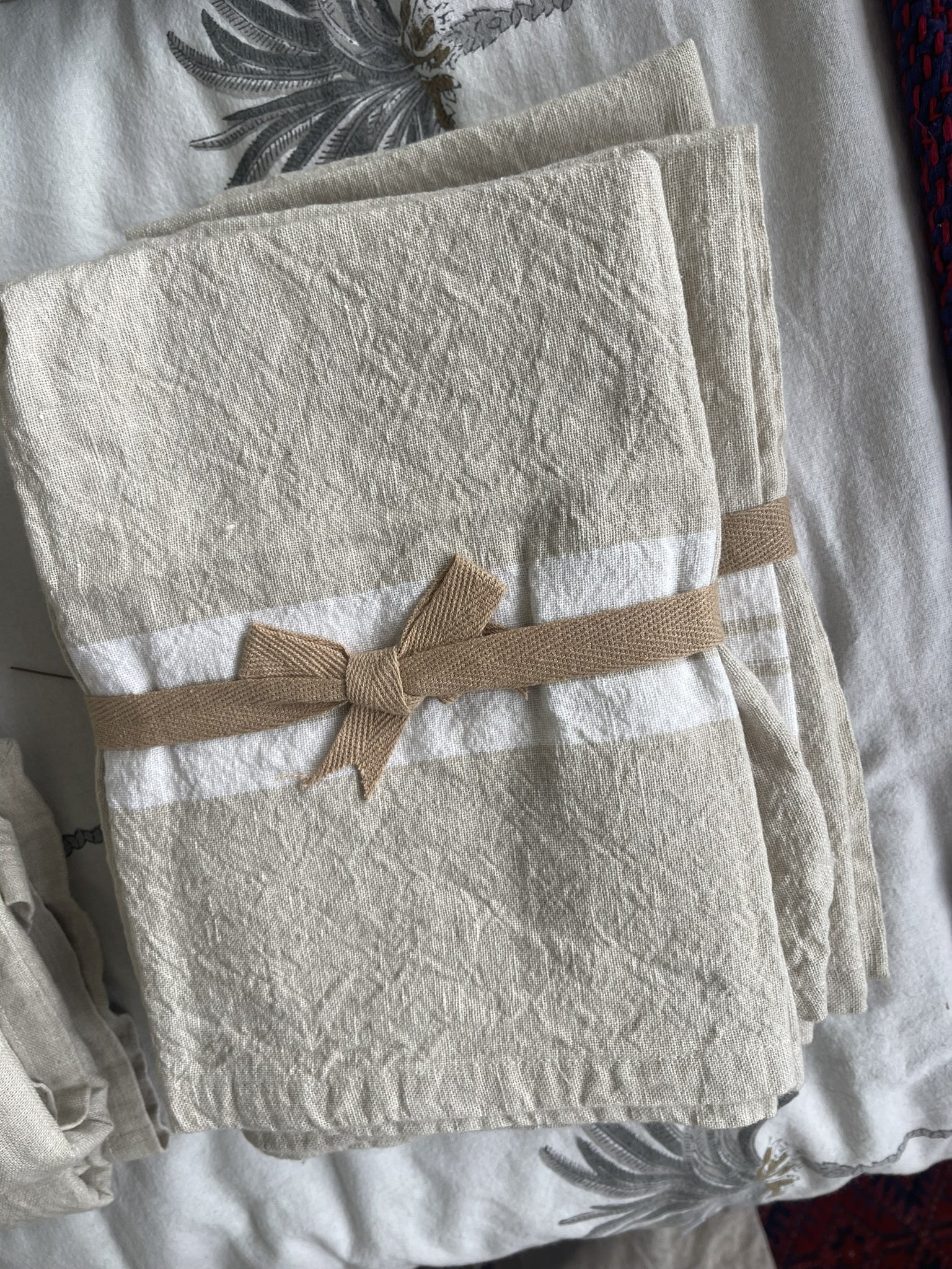 Mediterranean Tea Towel | Cotton/Linen Cream Stripe