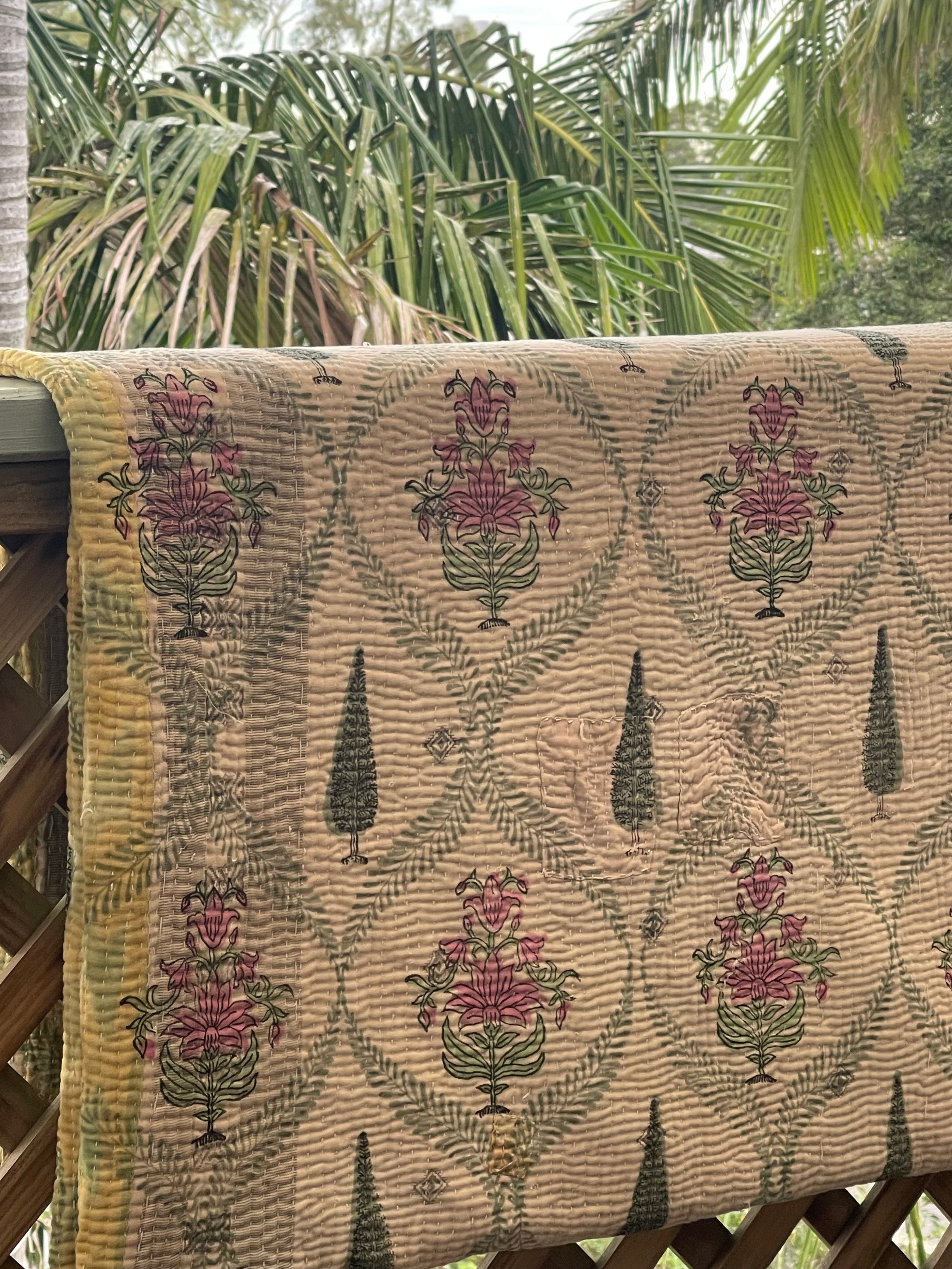 VINTAGE KANTHA -French Floral |Demi Yellow