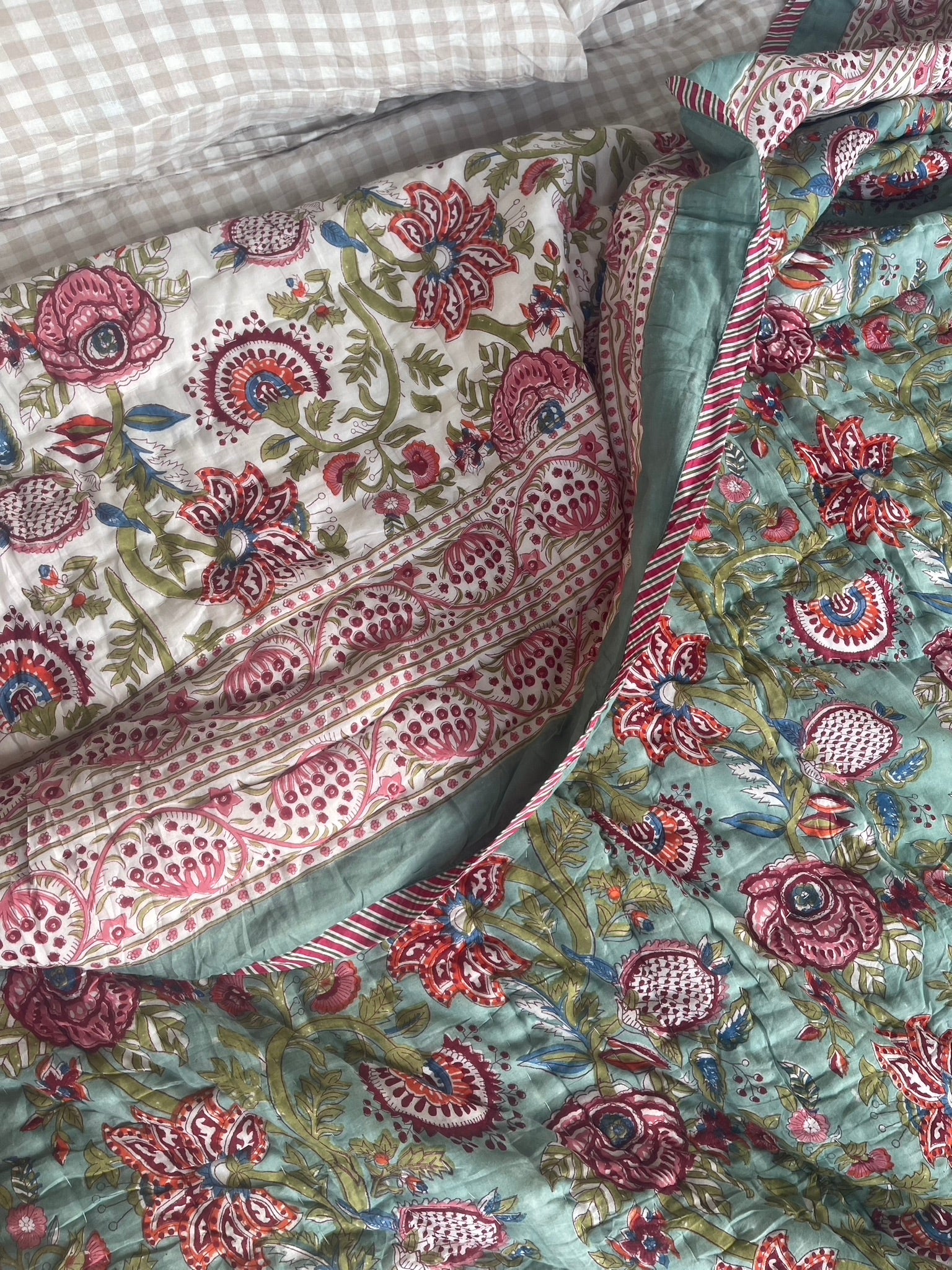 Jaipuri Cotton Quilt - Floral Celadon