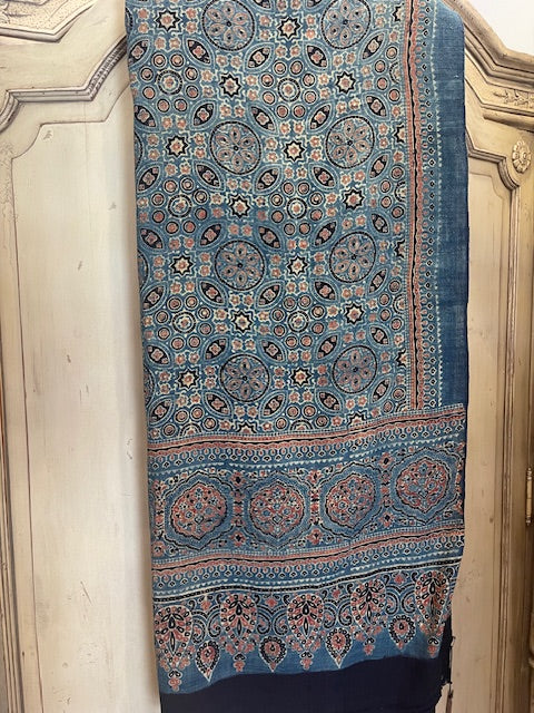 Matka Silk Scarf - Ajrakh Teal