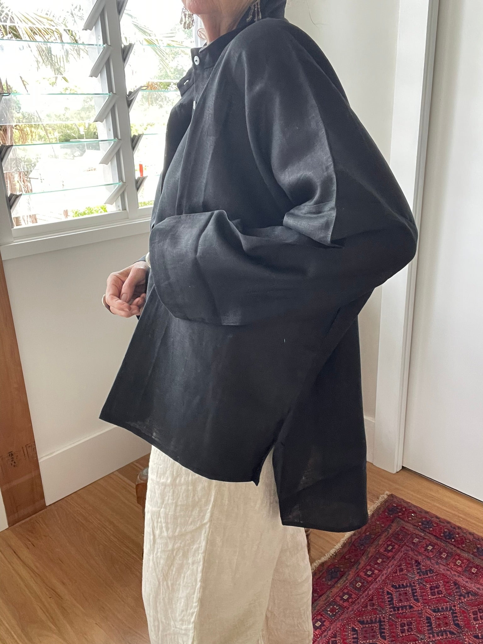 LINEN OVERSIZE SHIRT - Black