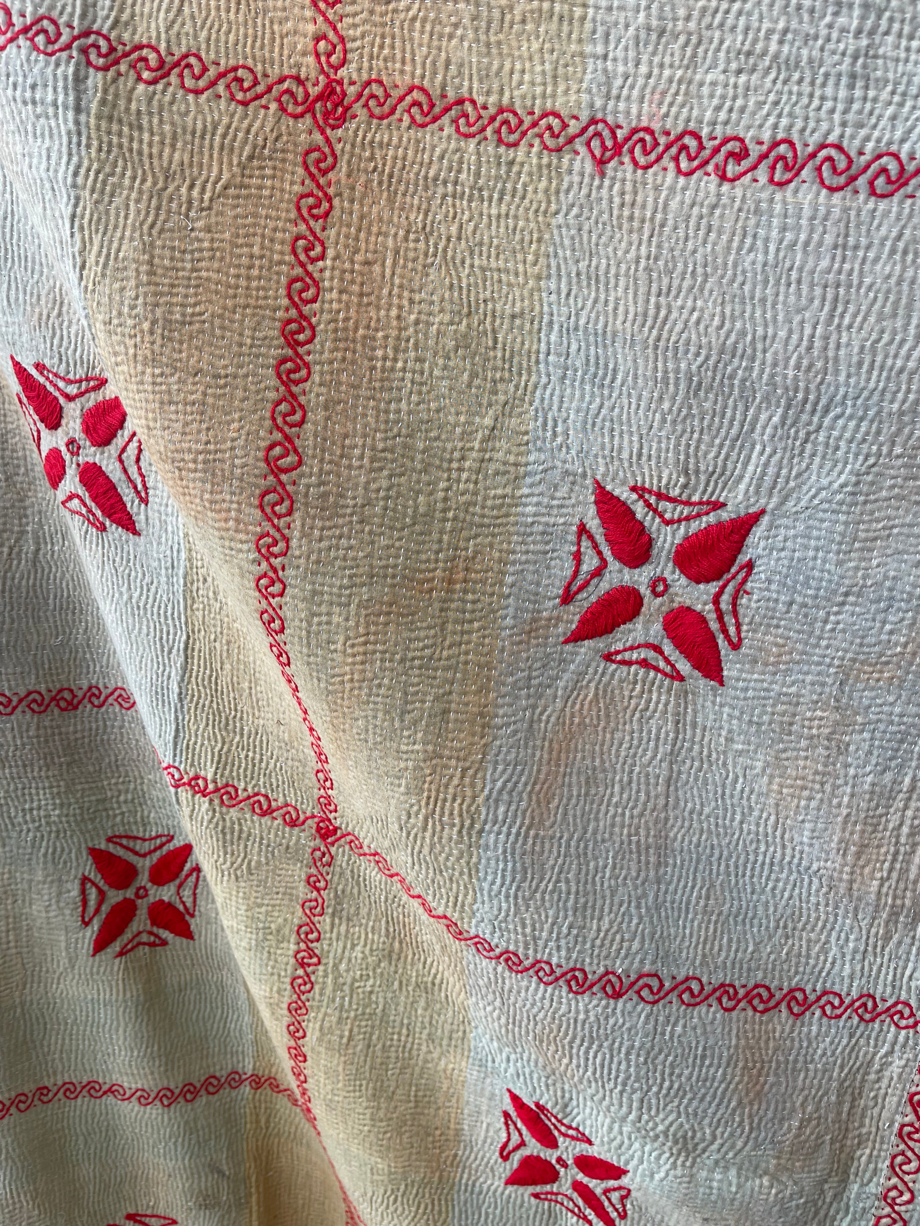 VINTAGE KANTHA - Embroidered Floral Grid