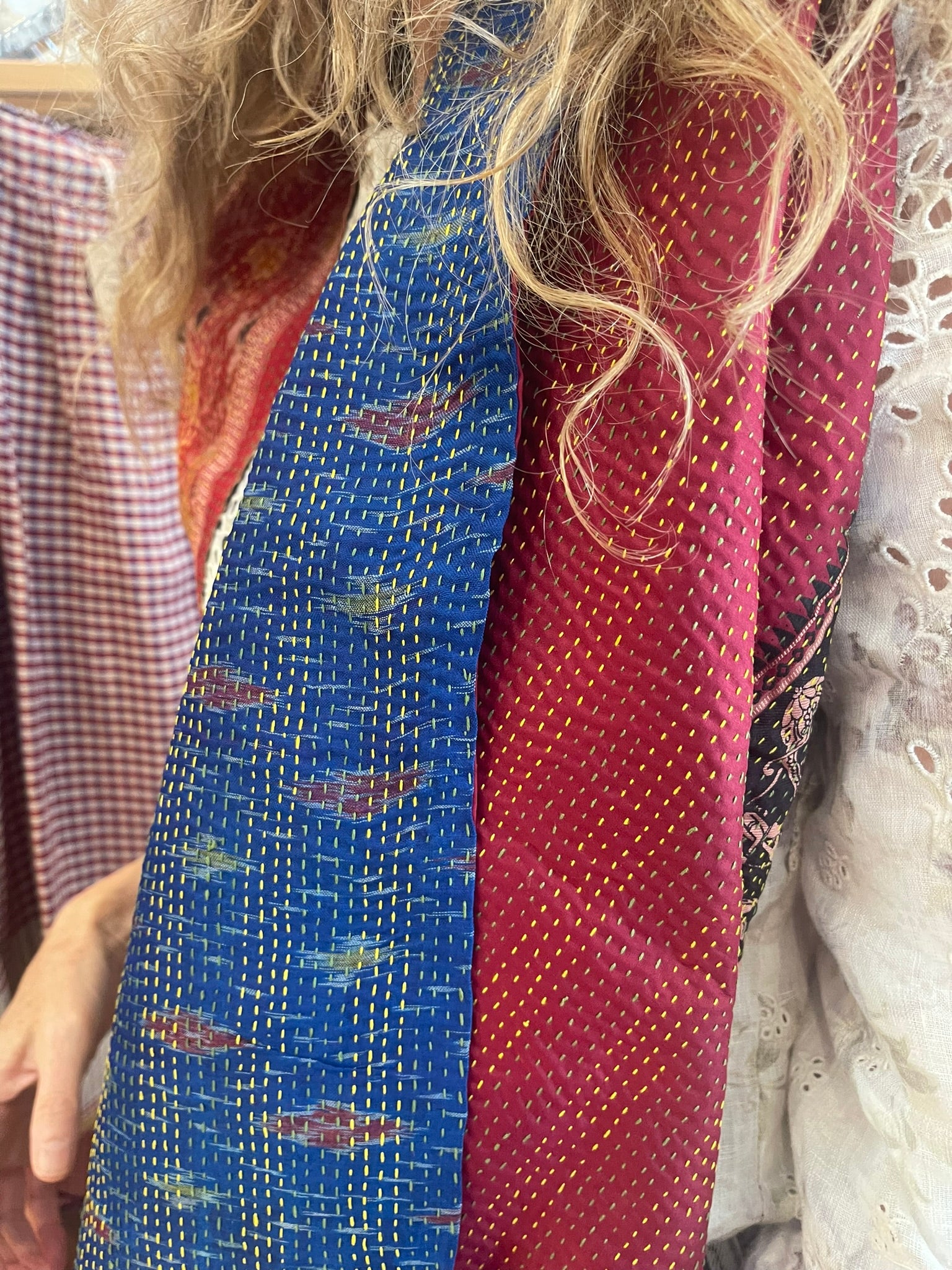 Kantha Silk Muffler - Indigo Rust