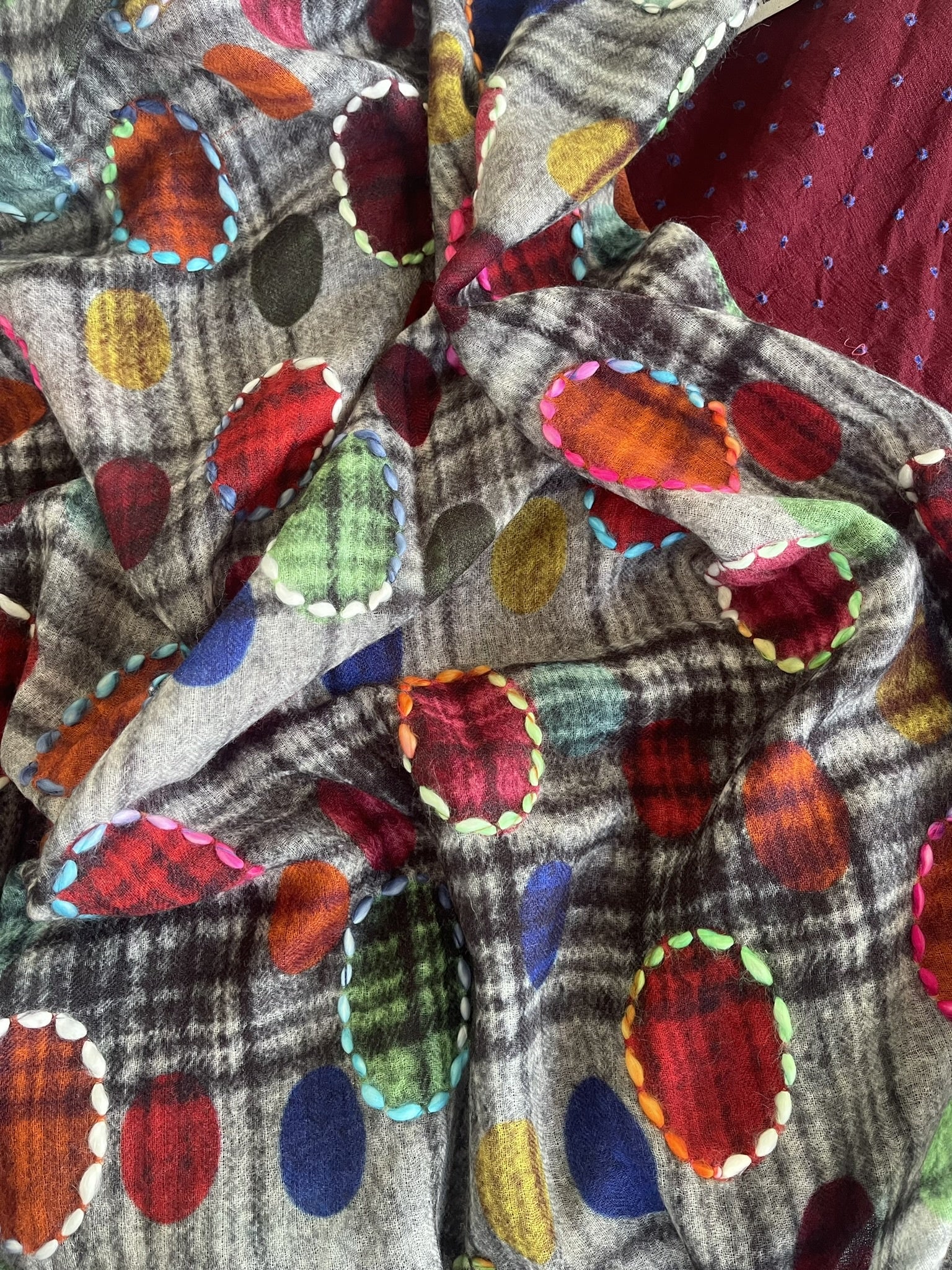 Embroidered Merino Scarf - Night Reflections