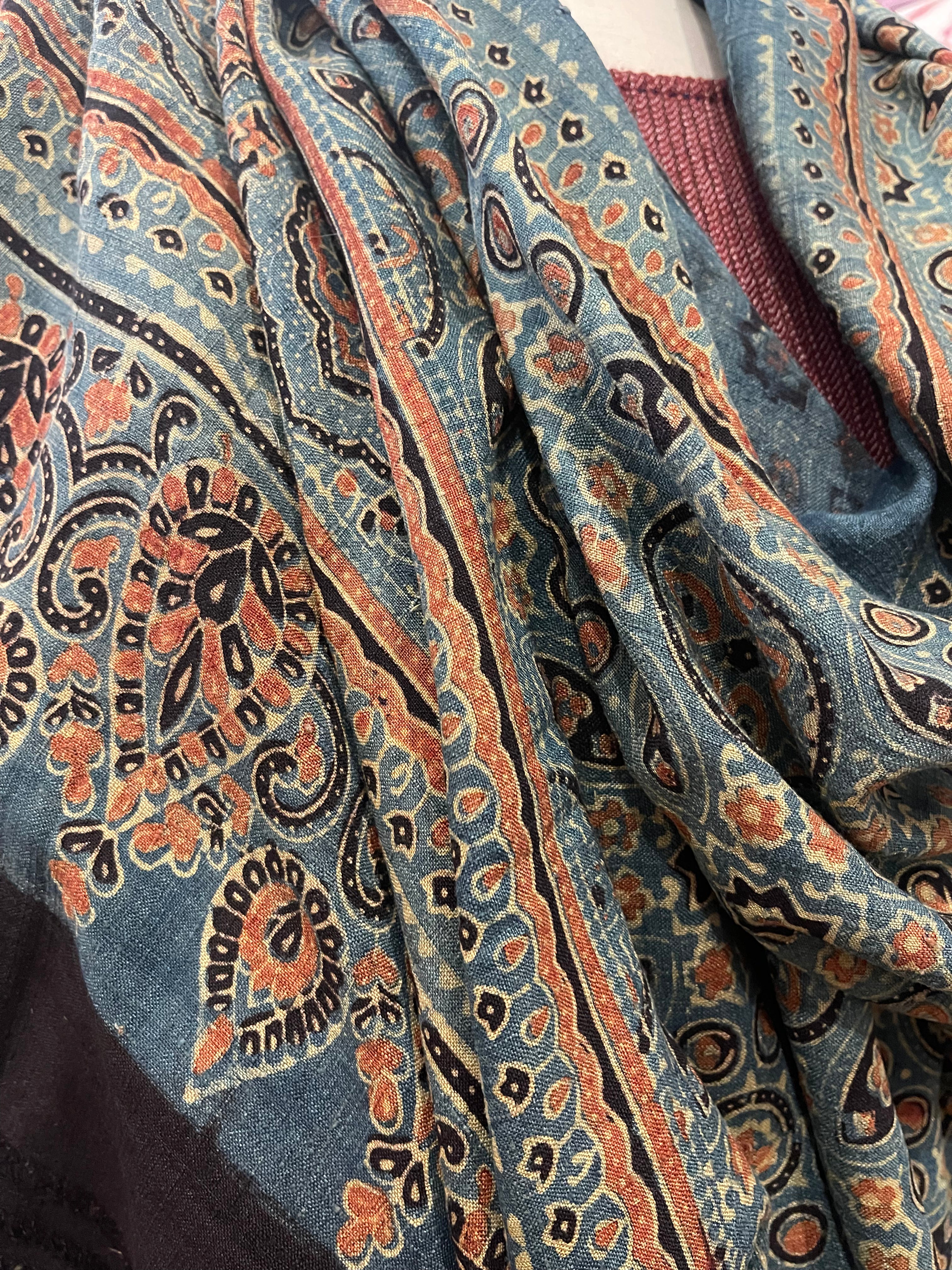 Matka Silk Scarf - Ajrakh Teal