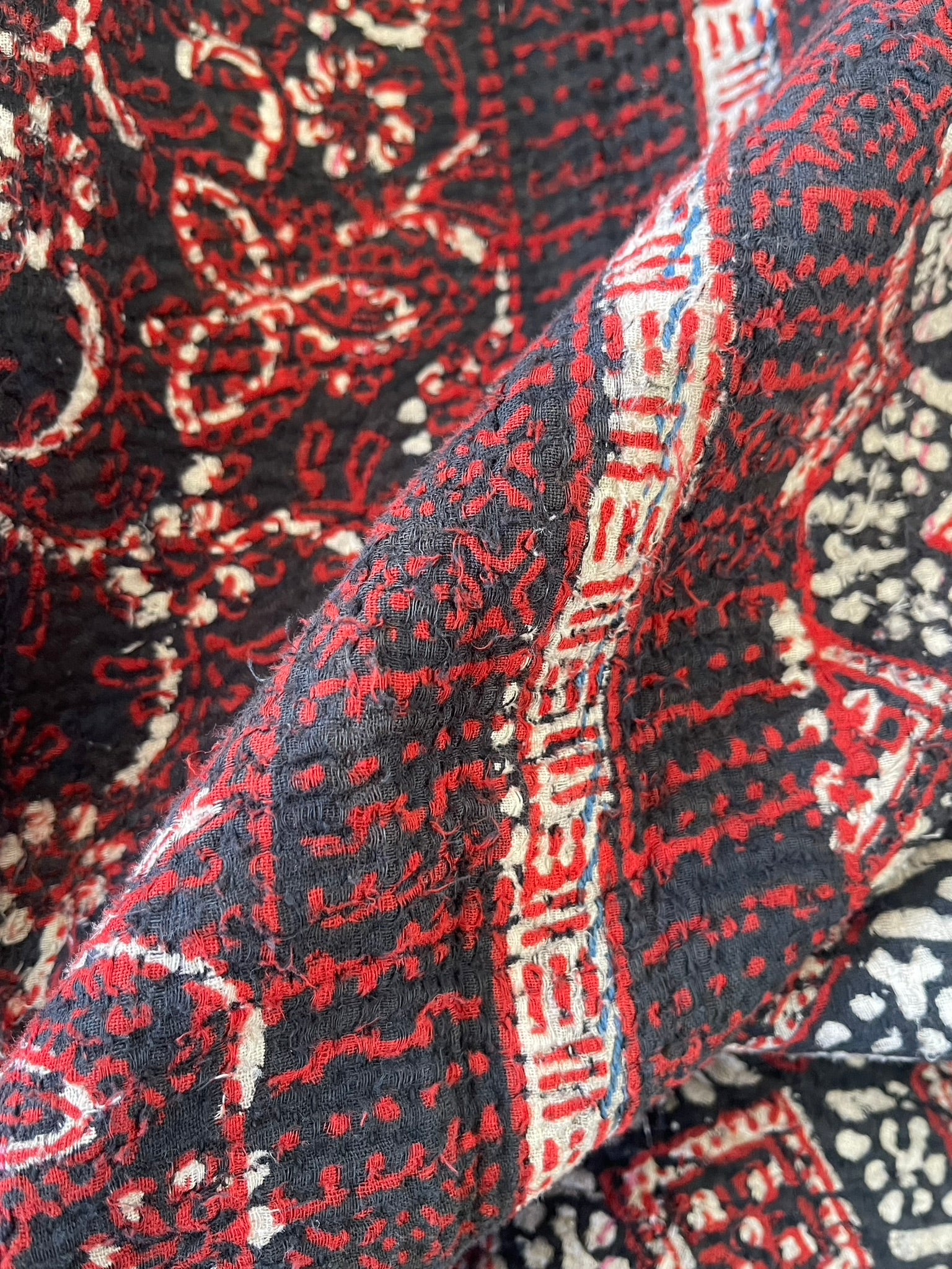 VINTAGE AJRAKH KANTHA - Indigo Night Flower