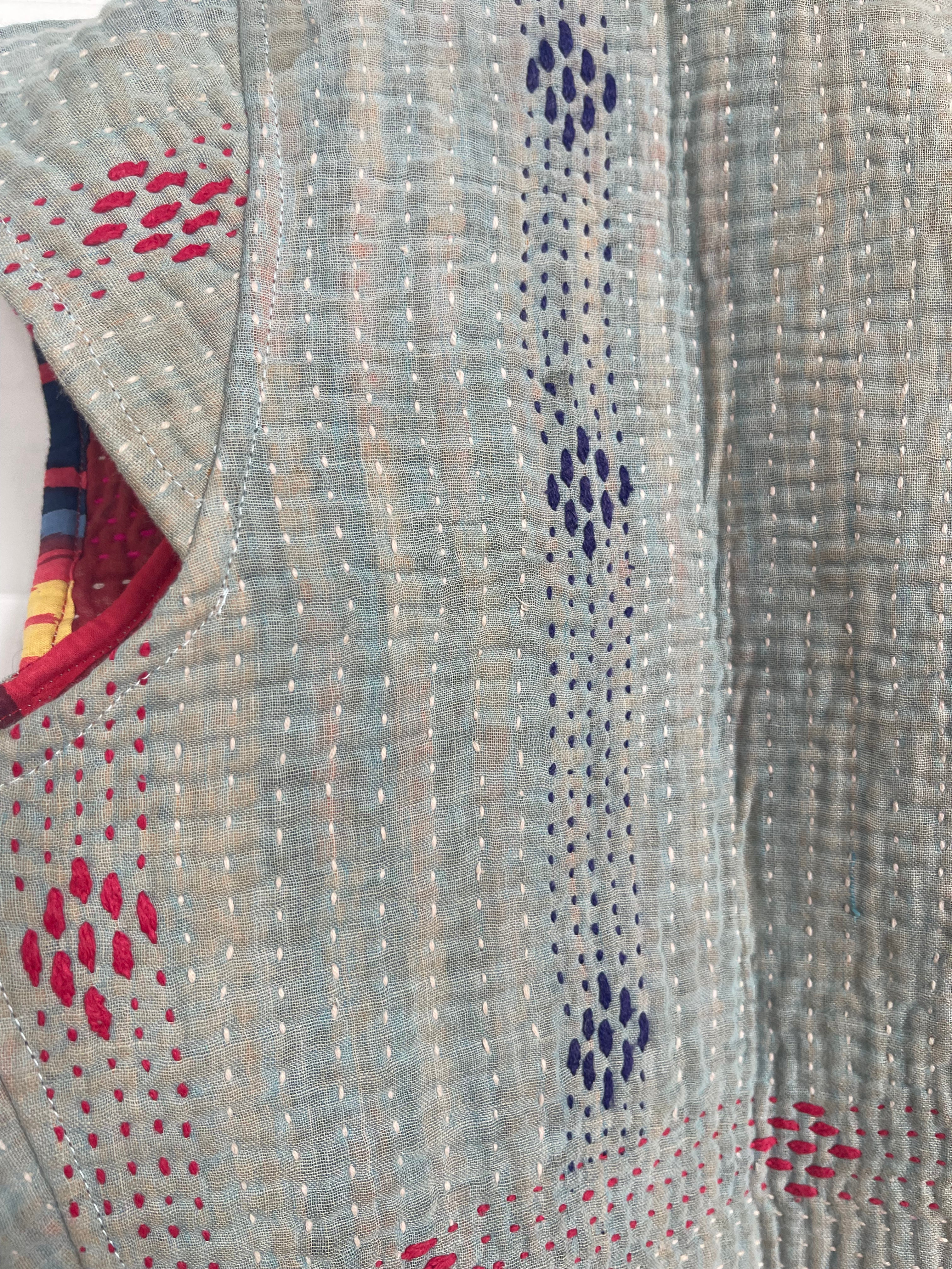 Capped Sleeve Top - Sea Mist Kantha