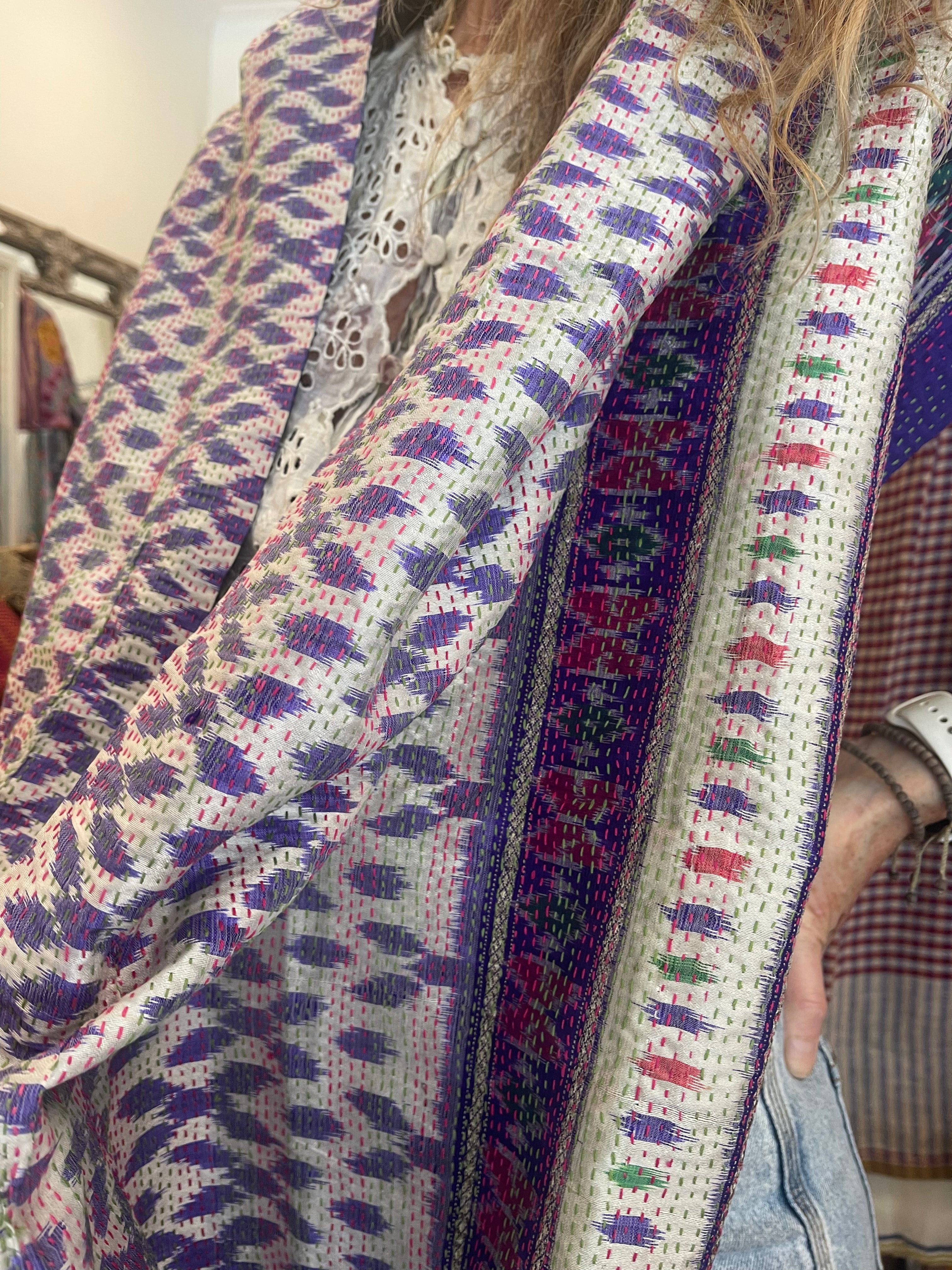 Kantha Silk Muffler - Violet Ikat