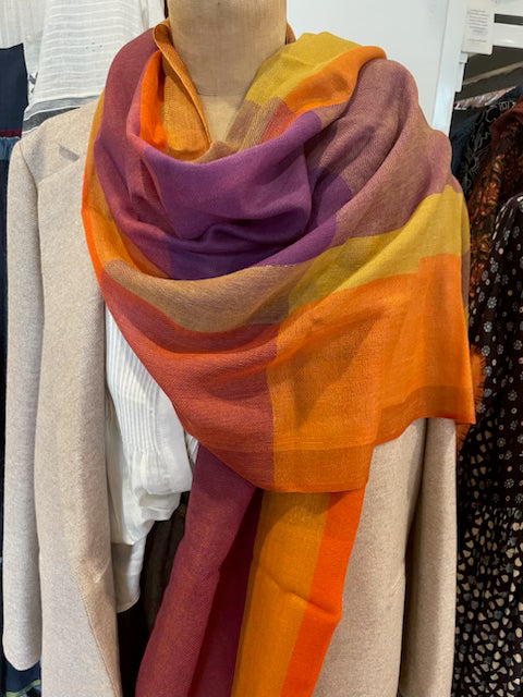 Fine Merino Wool Scarf - Autumn Check