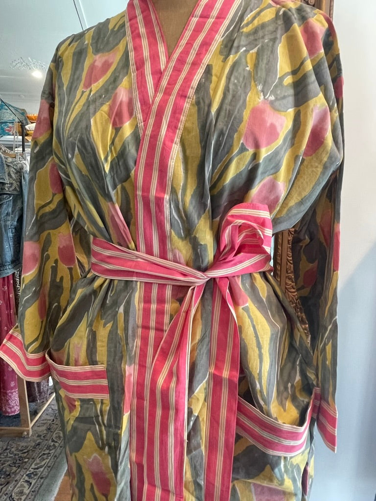 Cotton KIMONO - TULIPS Blockprint