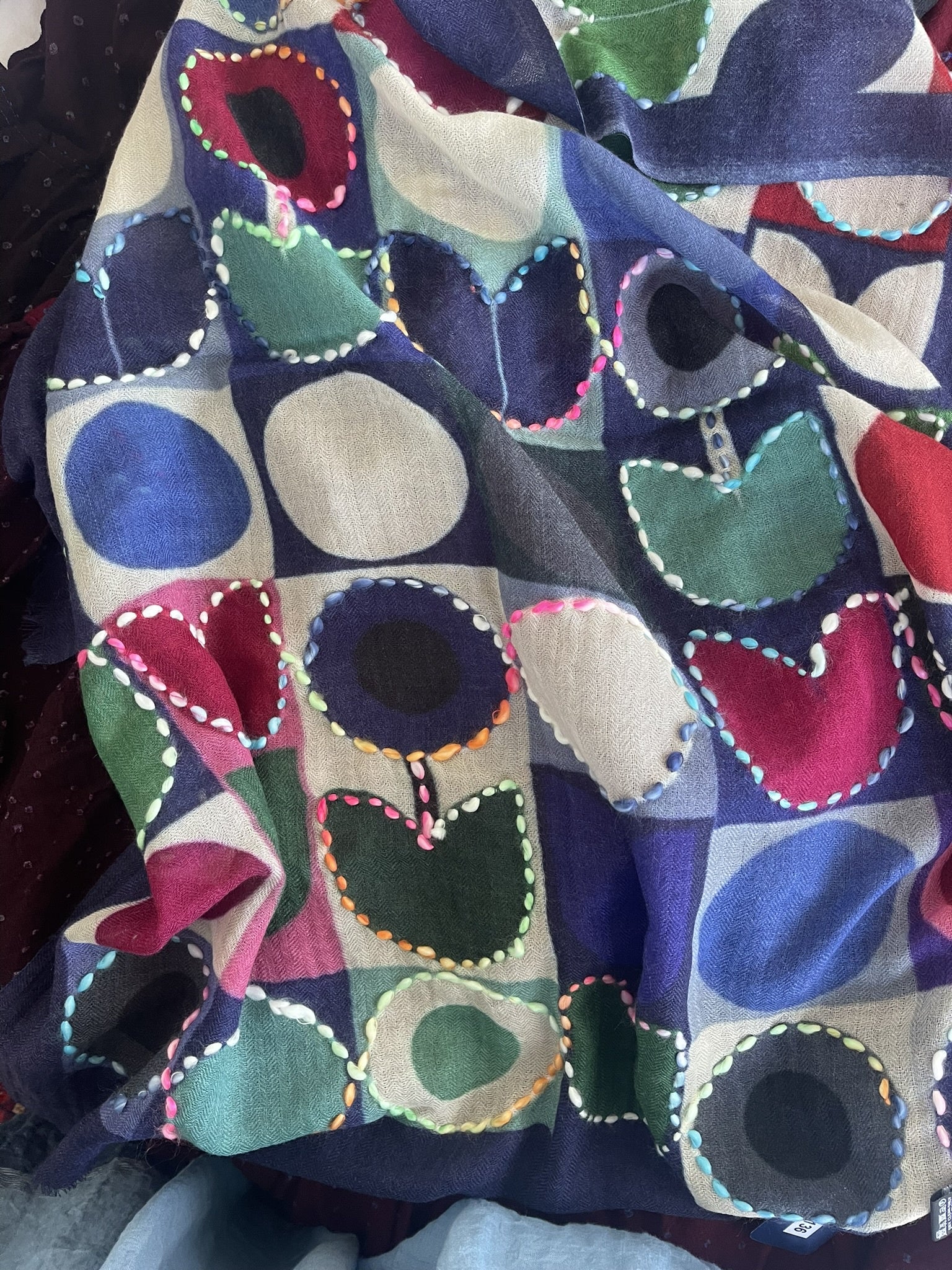 Embroidered Merino Scarf - Tulip in a Pot