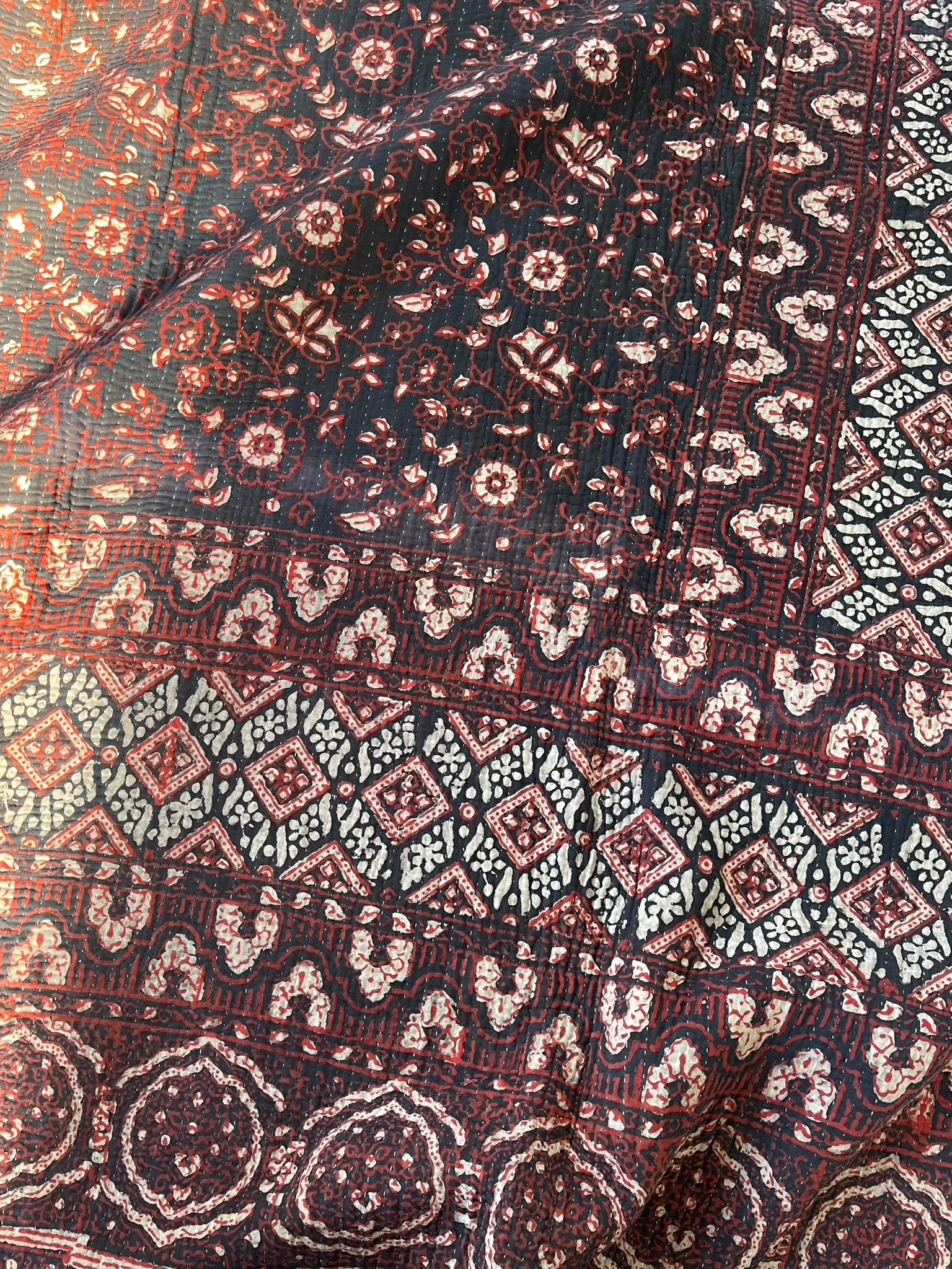 VINTAGE AJRAKH KANTHA - Indigo Night Garden