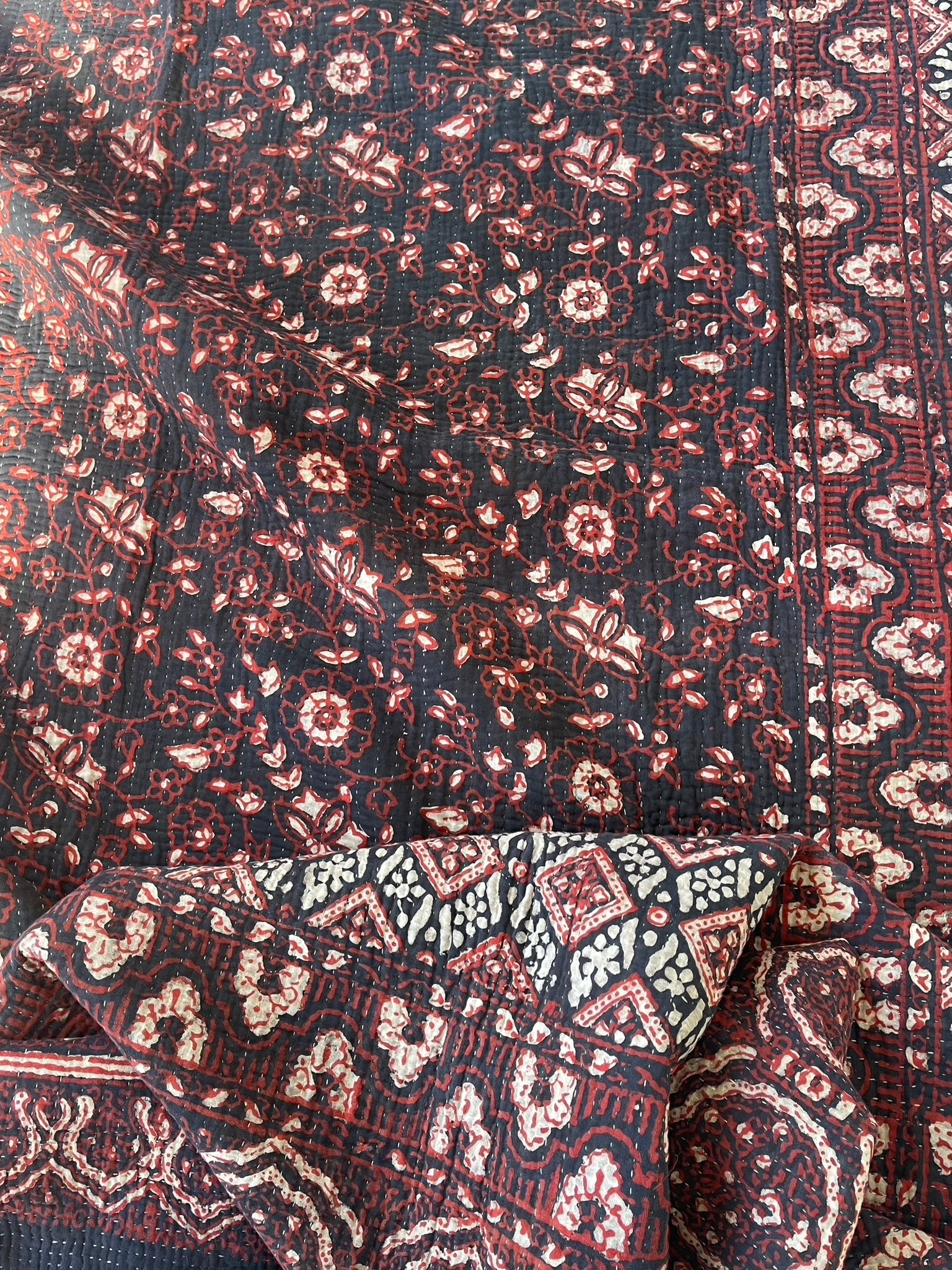 VINTAGE AJRAKH KANTHA - Indigo Night Garden