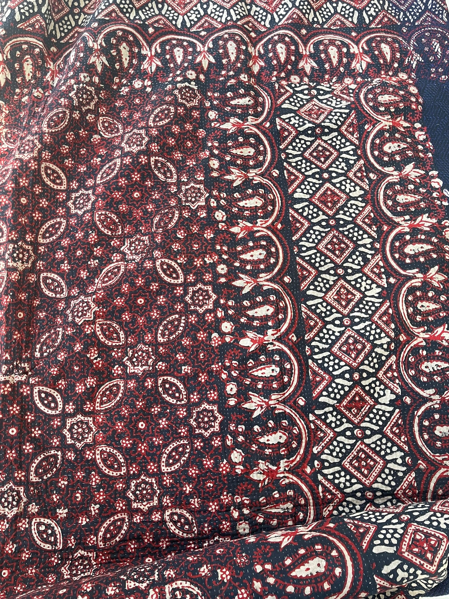 VINTAGE AJAKH KANTHA - Deep Indigo Diagonal