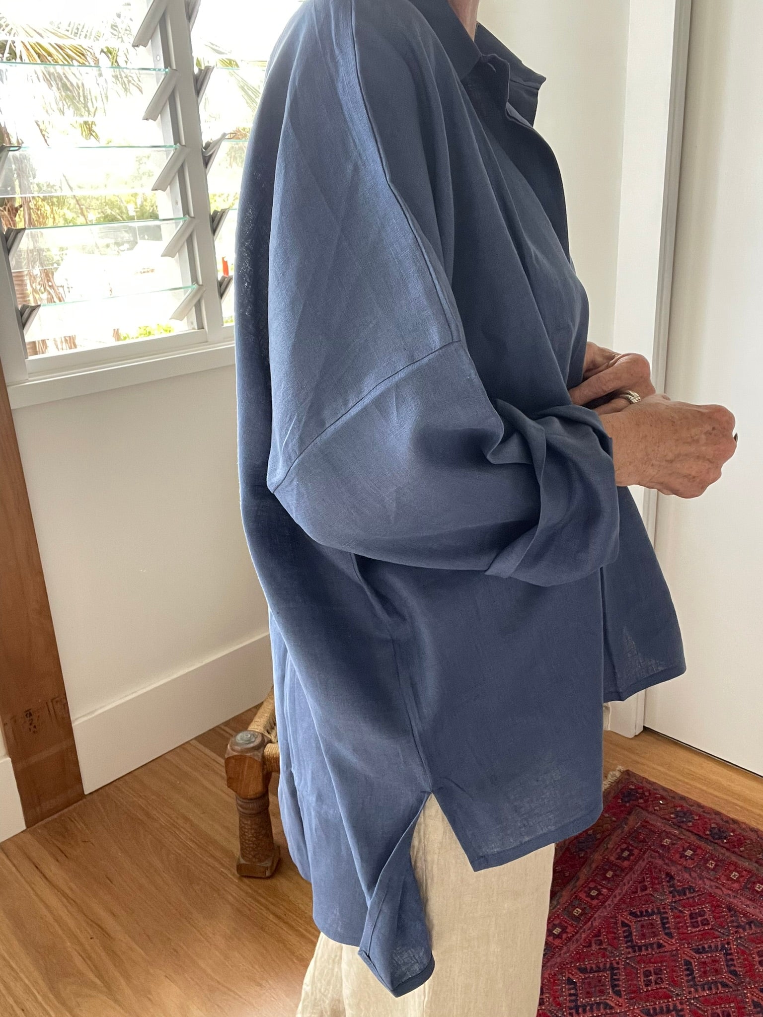 LINEN OVERSIZE SHIRT - Dark Dove Blue