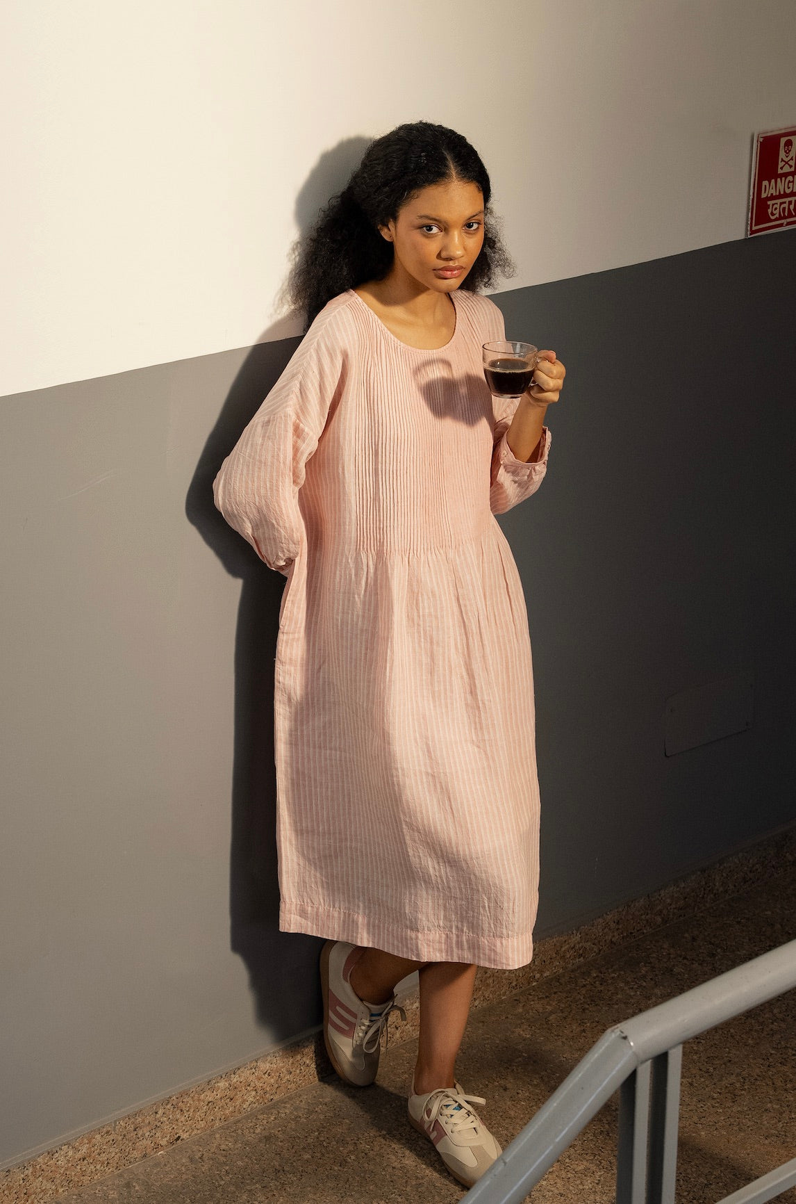 ANISHA LINEN DRESS - Light Rose Pintuck