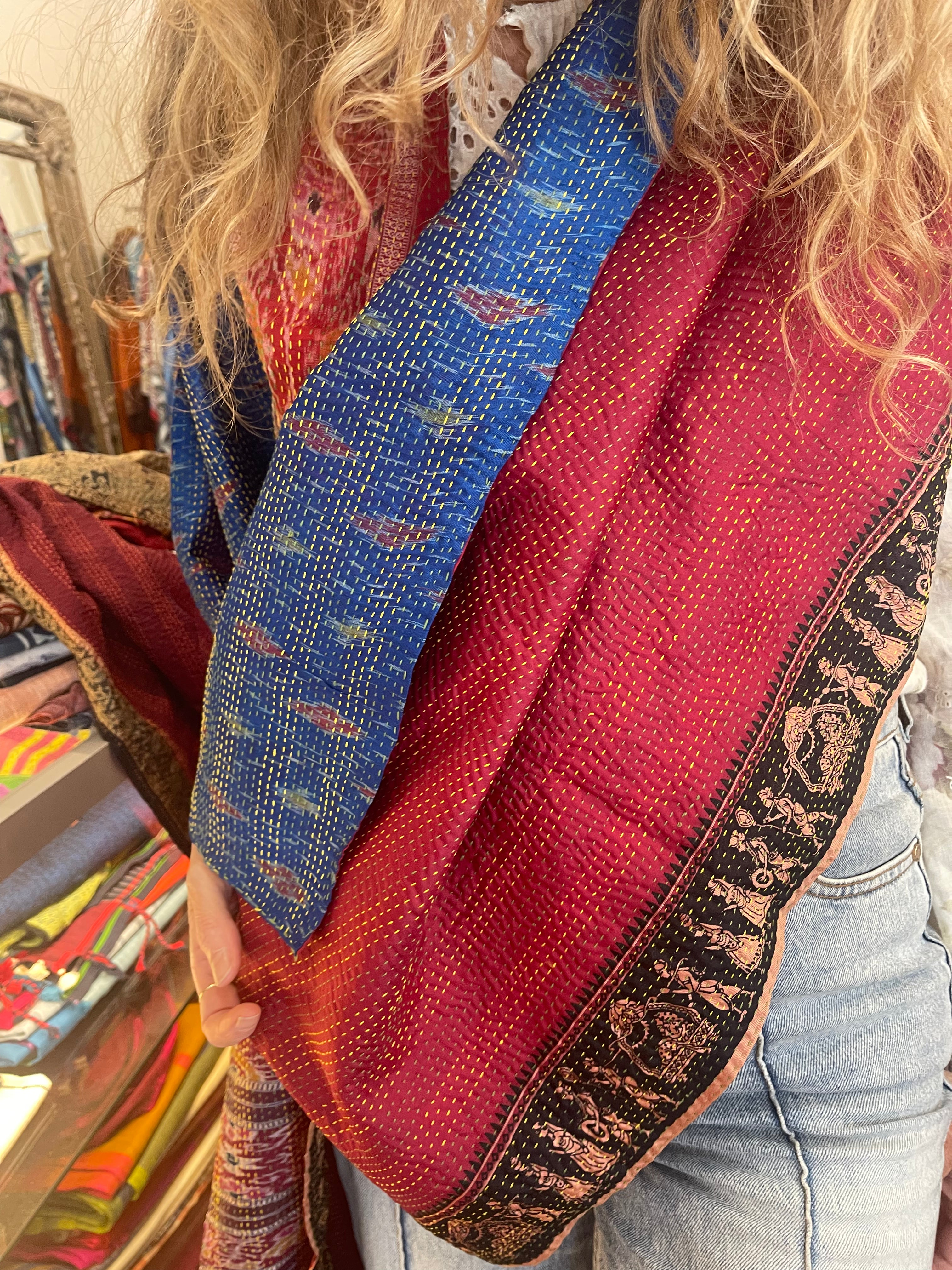 Kantha Silk Muffler - Indigo Rust