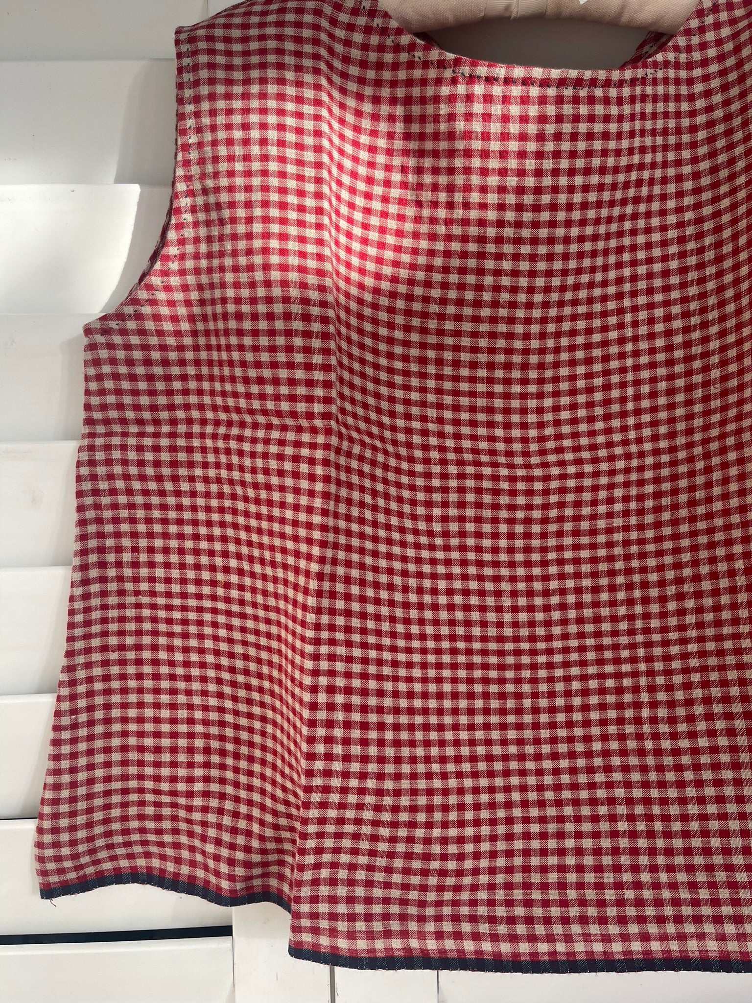 AISHANI Linen Top - Crimson Check