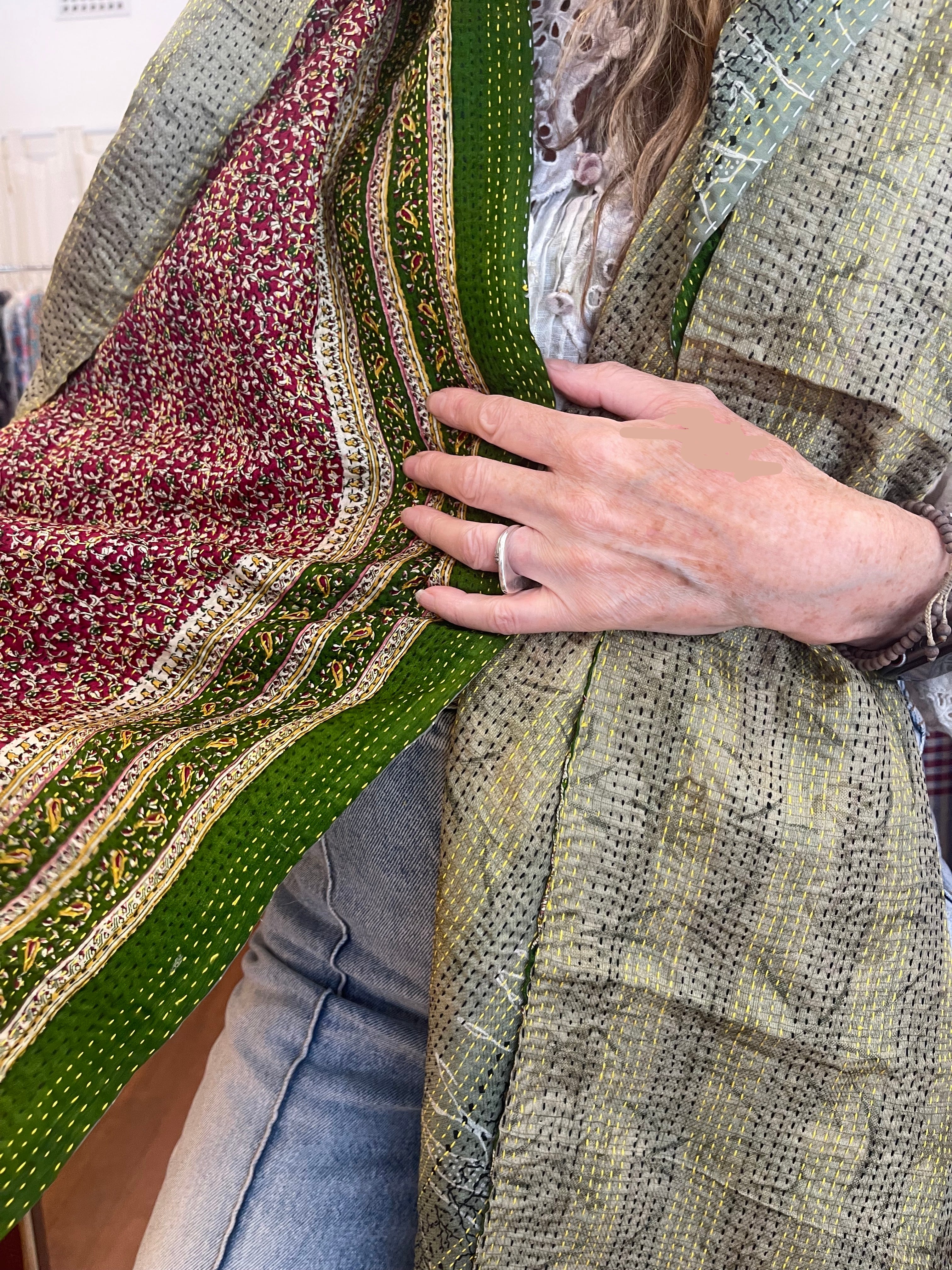 Kantha Silk Muffler - Forest Paisley