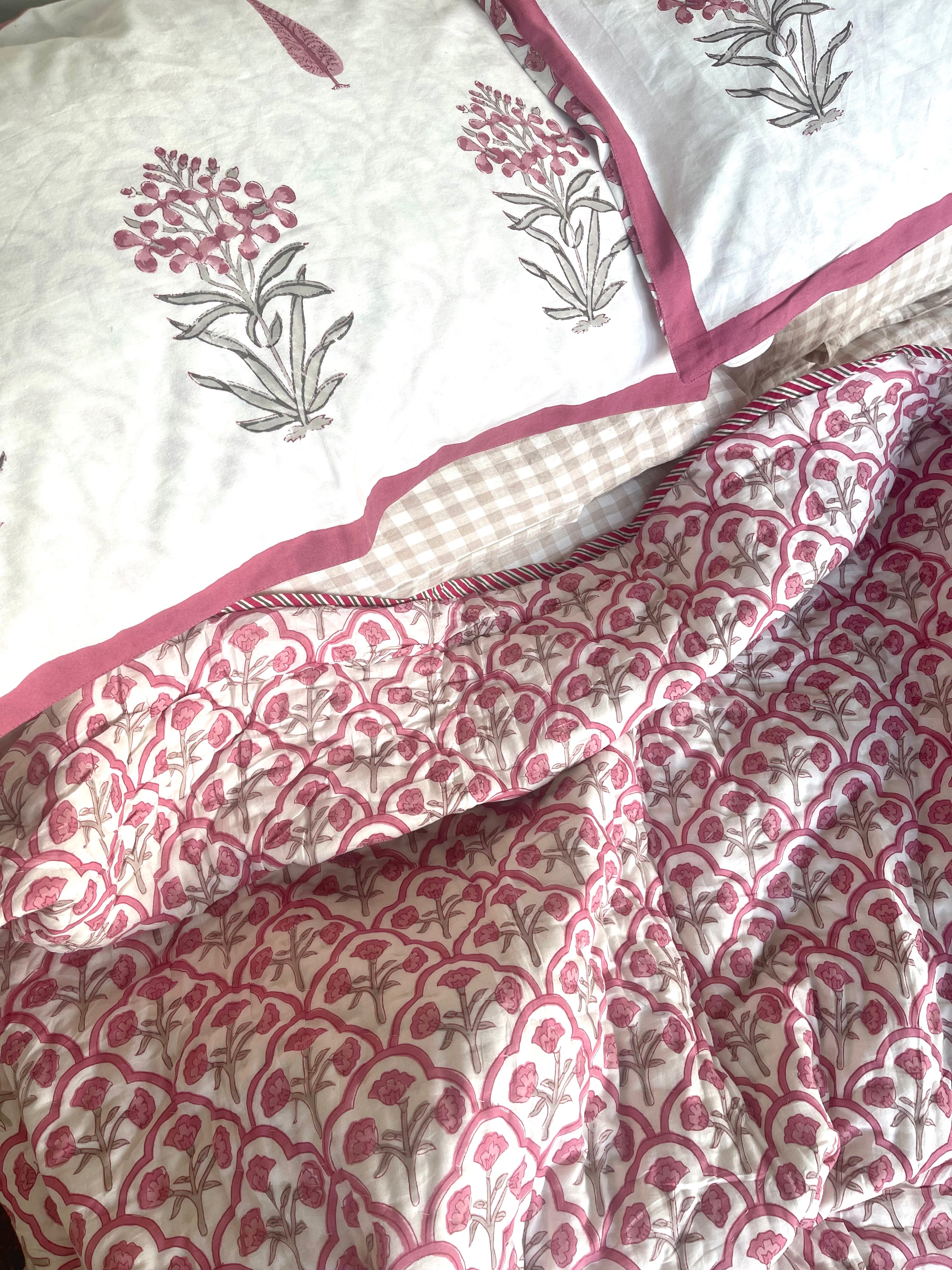 Jaipuri Cotton Quilt - Pink Floral