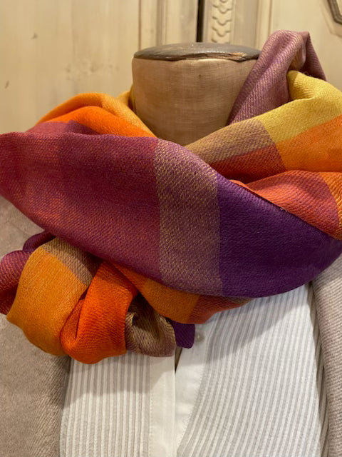 Fine Merino Wool Scarf - Autumn Check
