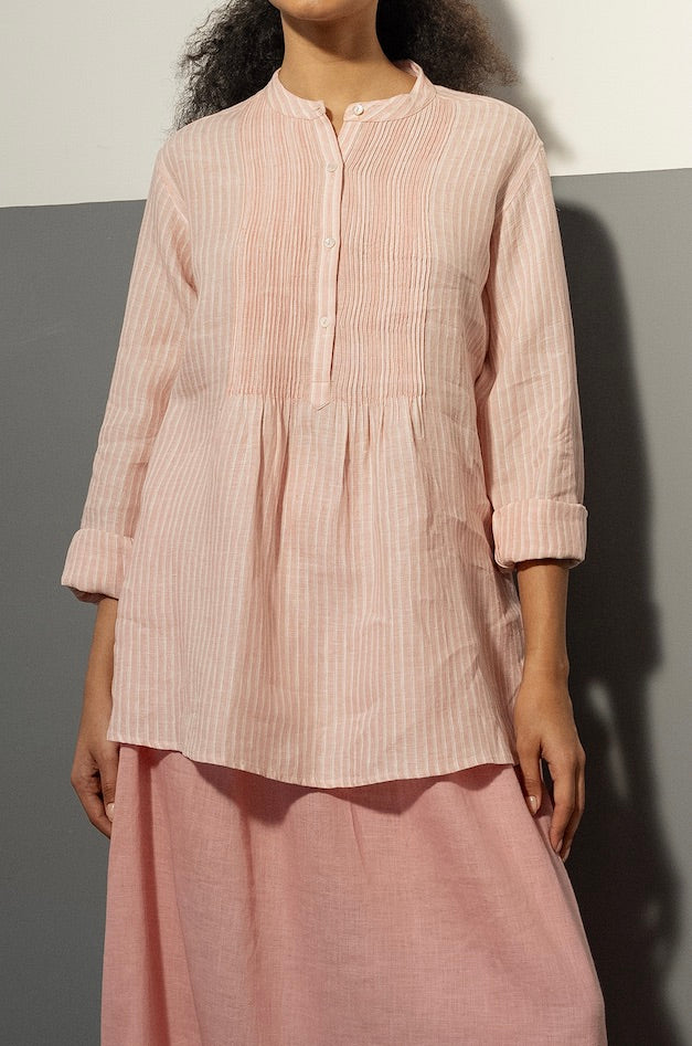 MOHINI LINEN PINTUCK SHIRT - Light Rose