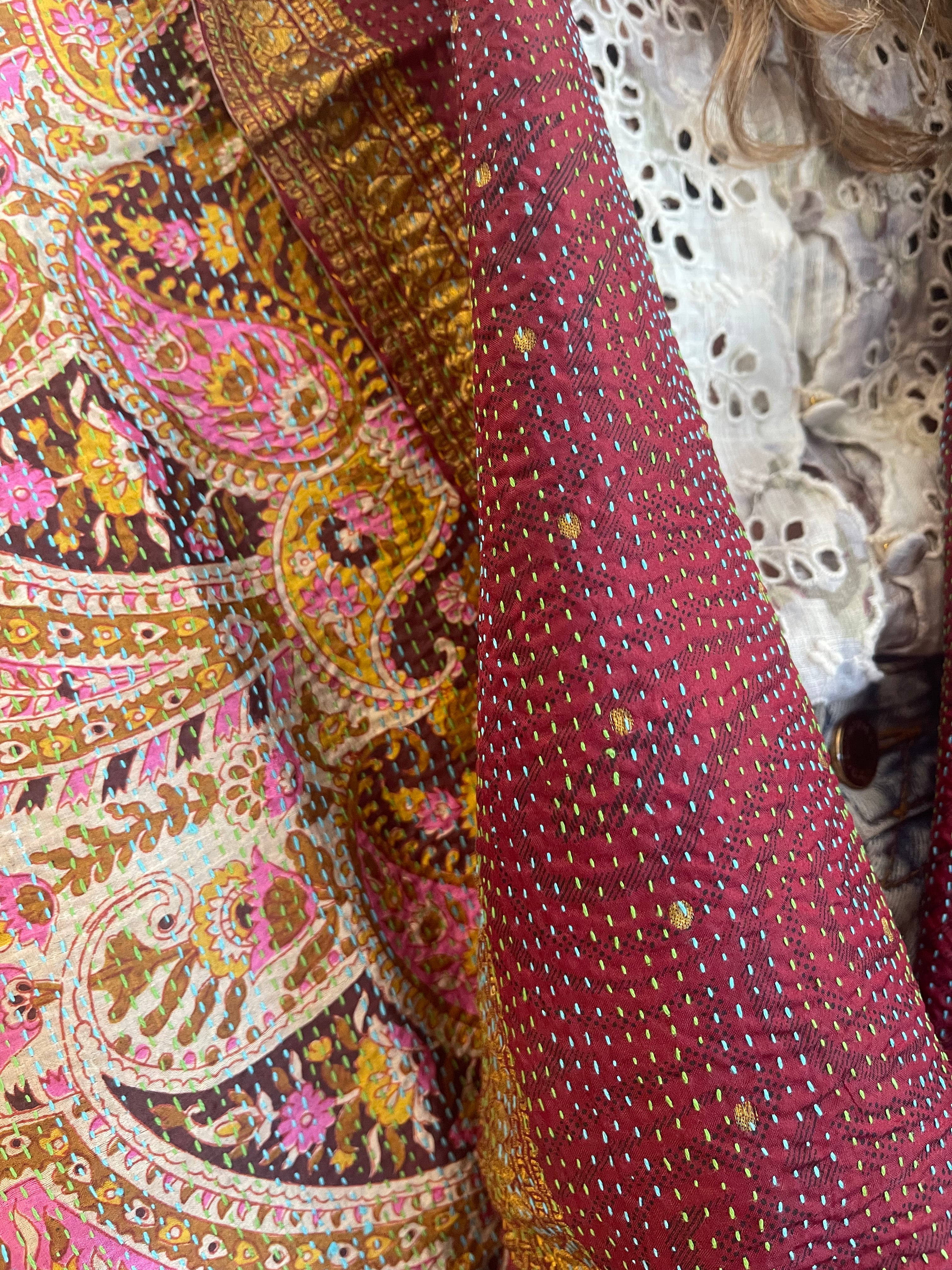 Kantha Silk Muffler - Golden Winter
