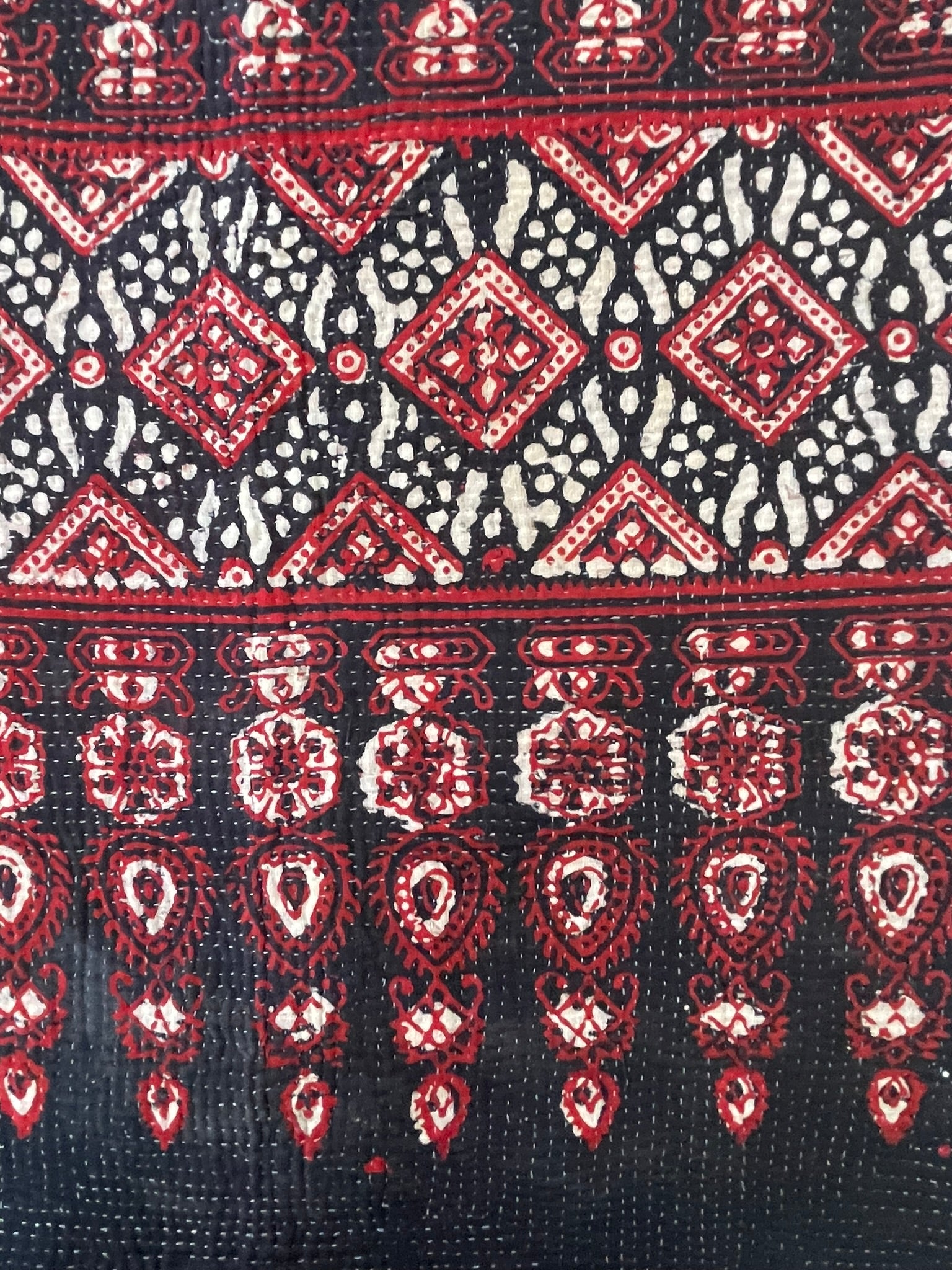 VINTAGE AJRAKH KANTHA  - Indigo Meadow