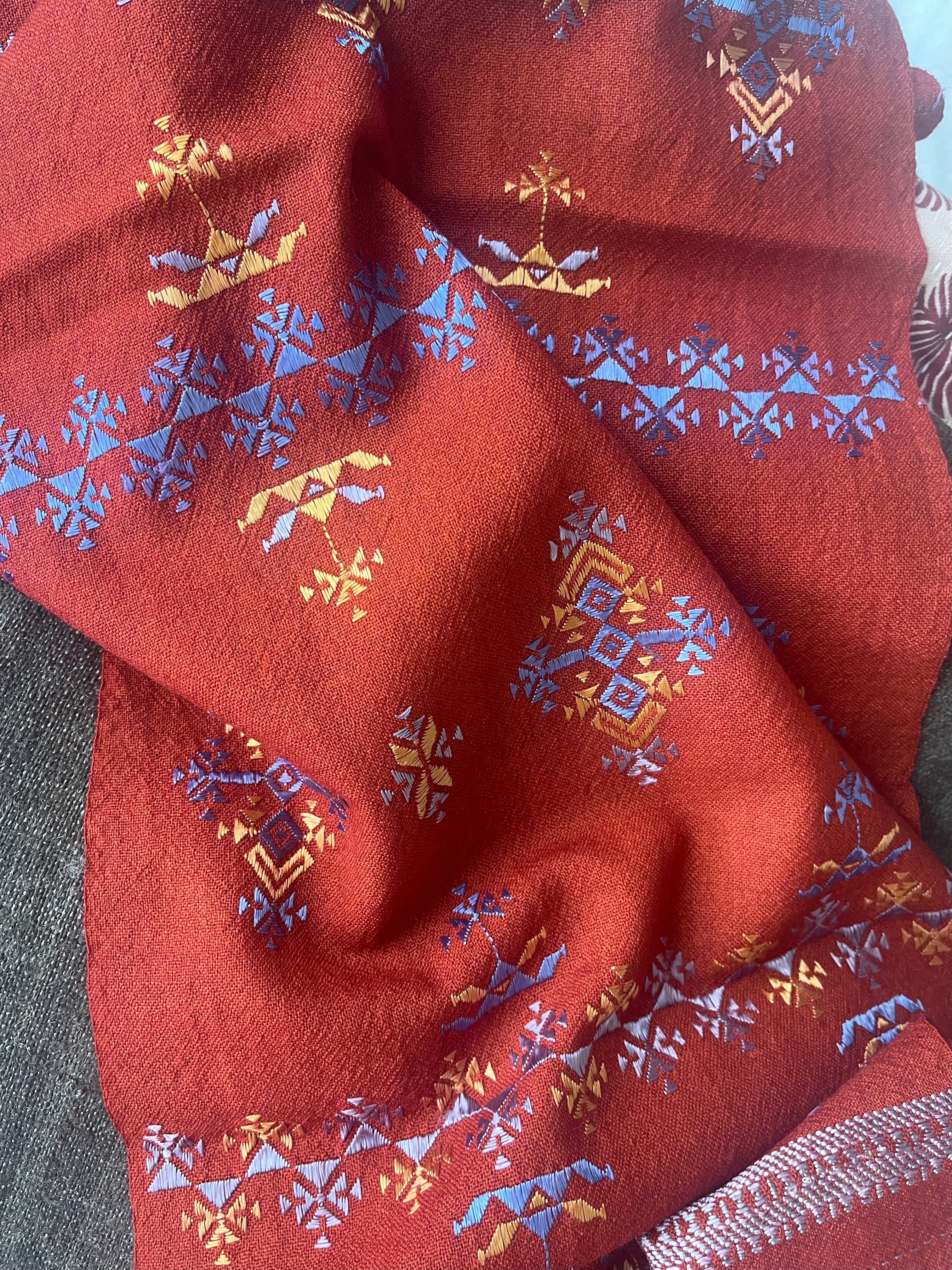 Soof Embroidered Wool Muffler - Rich Earth
