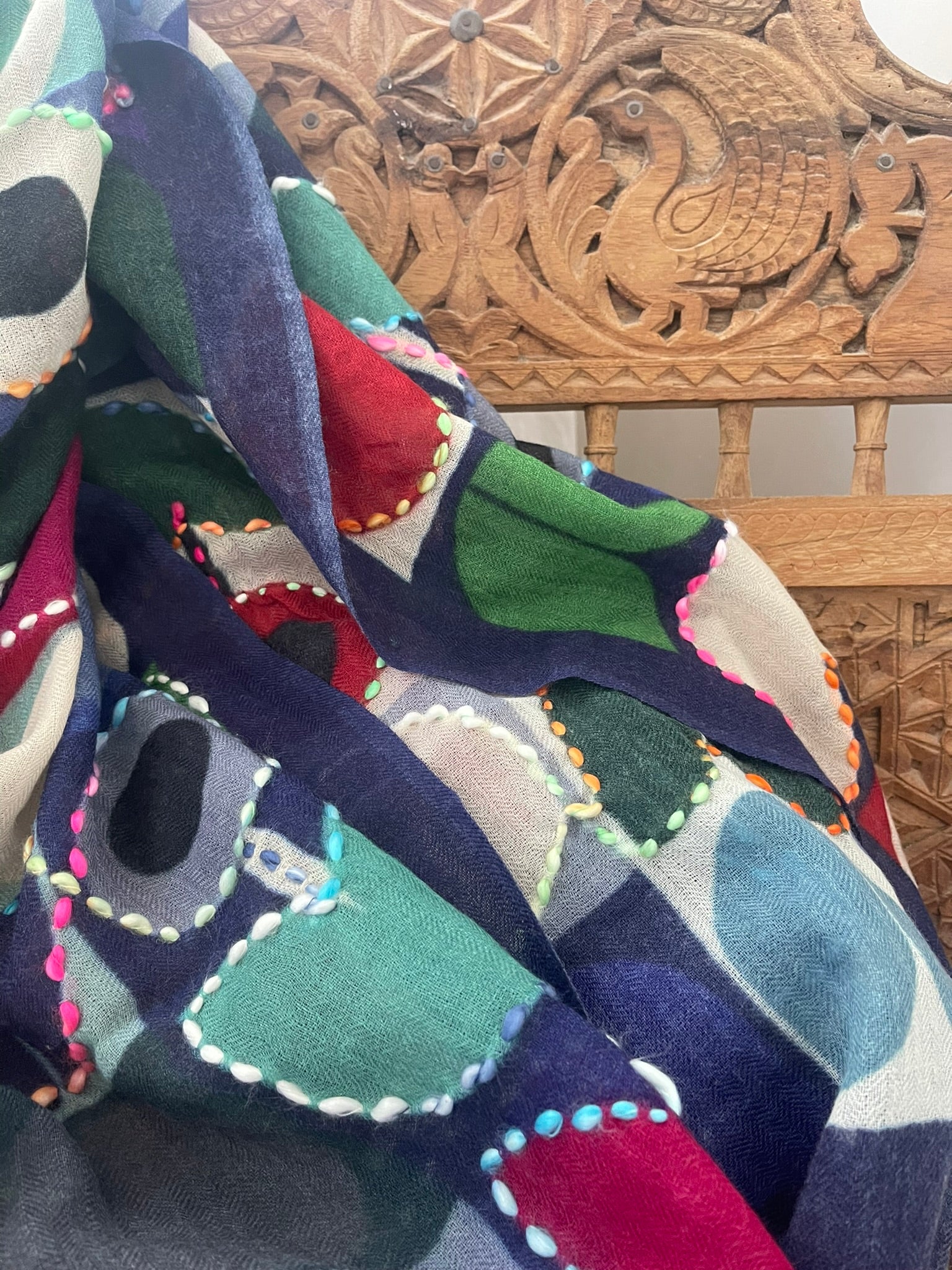 Embroidered Merino Scarf - Tulip in a Pot