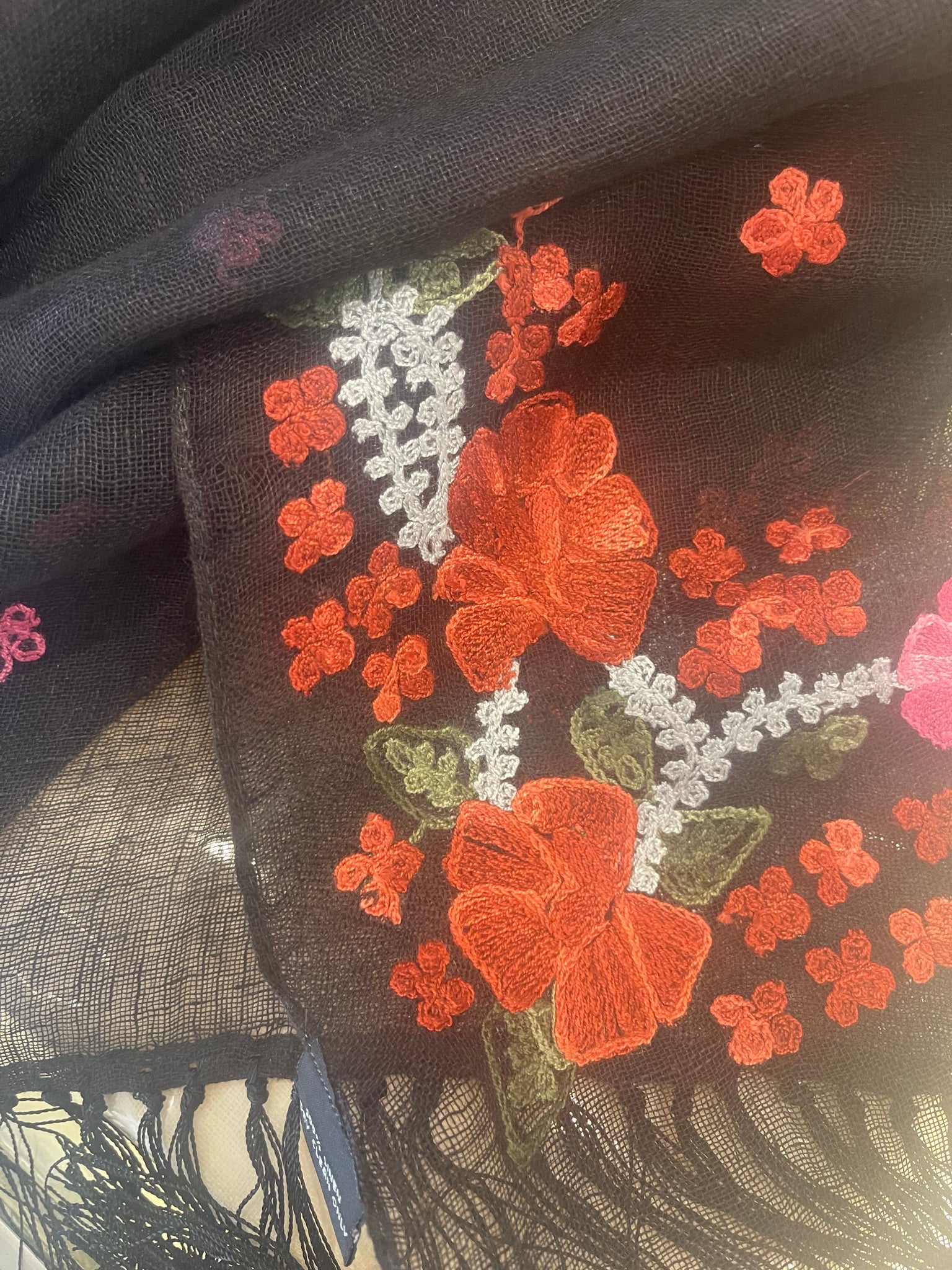 Linen Embroidered Scarf - Gypsy Rose