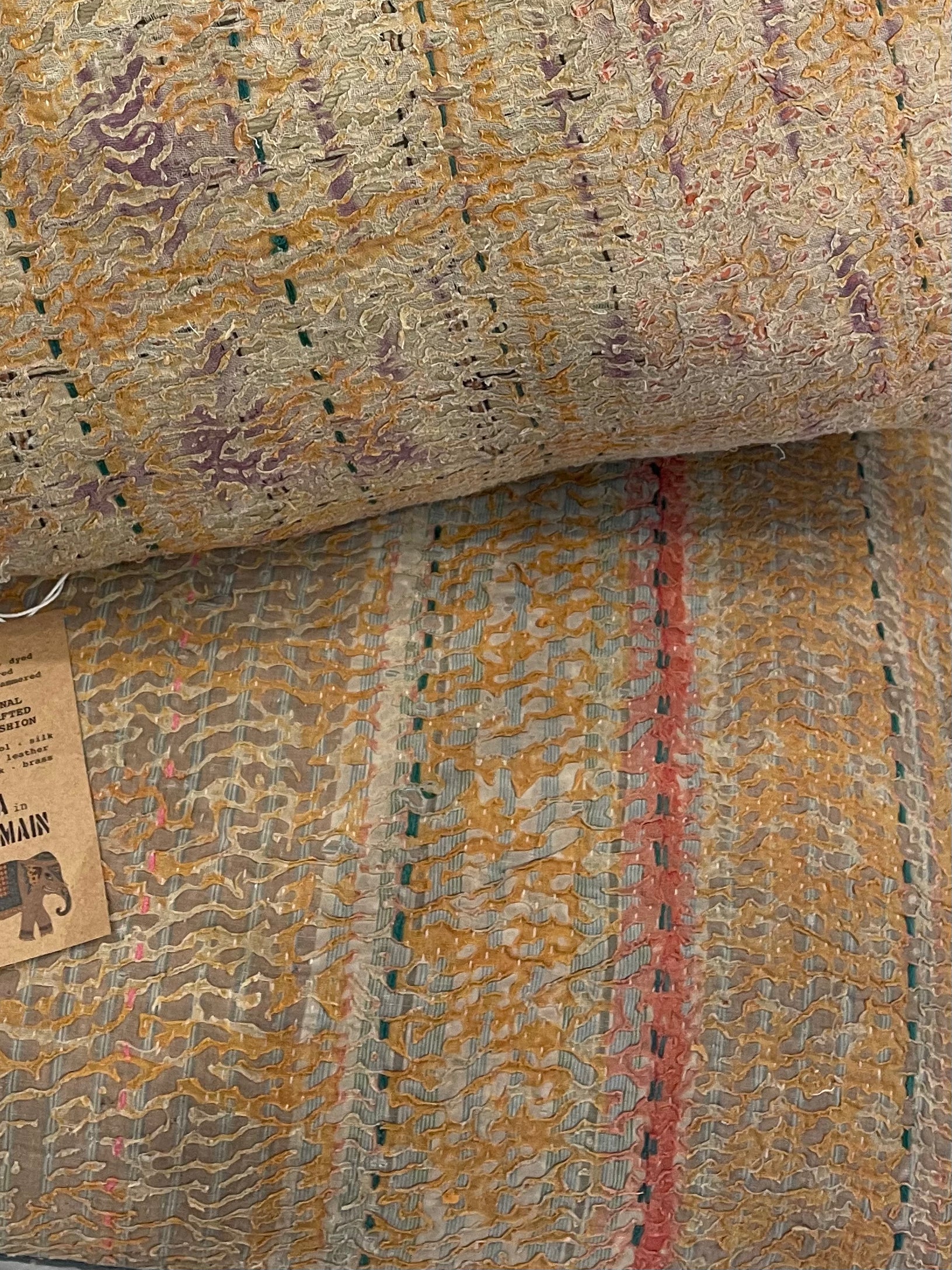 Linear Vintage Kantha Cushion - Desert Stripe