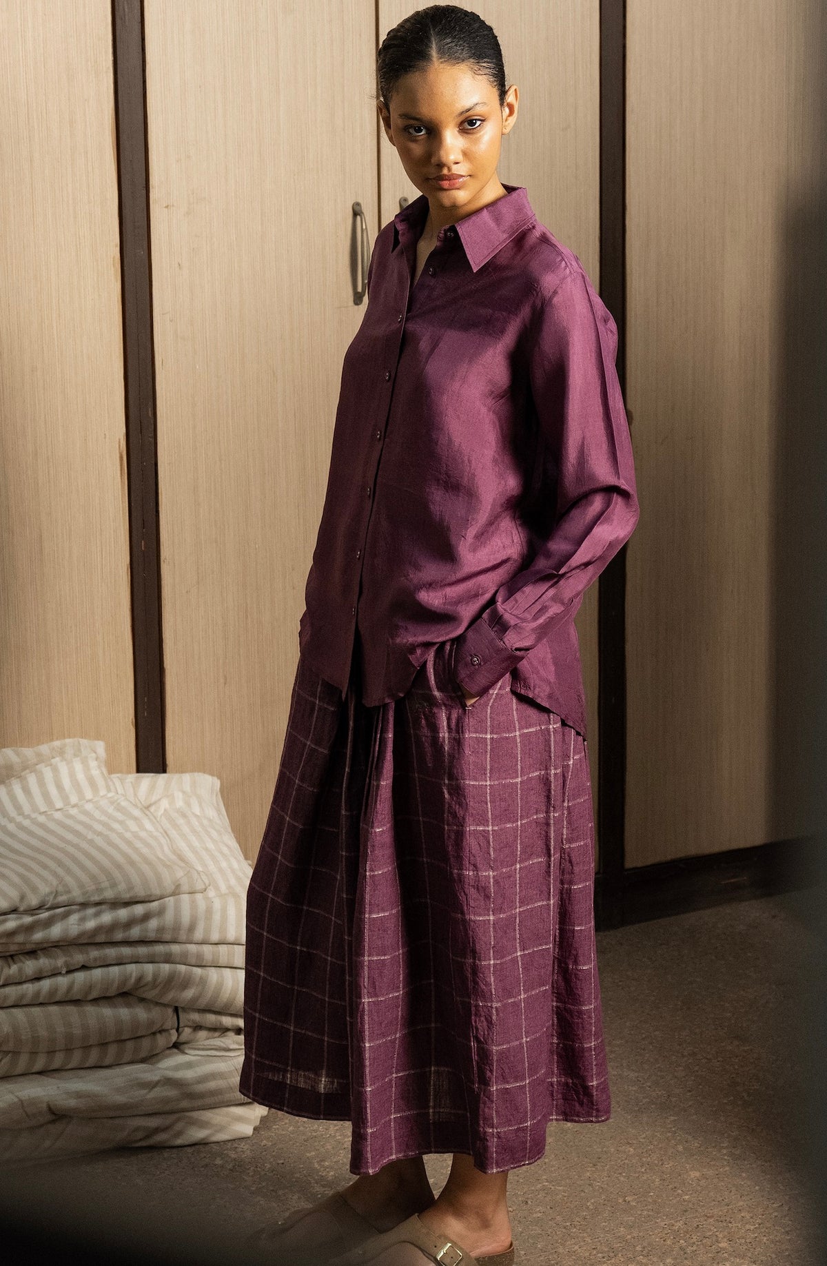 VAMIKA SILK SHIRT - Eggplant