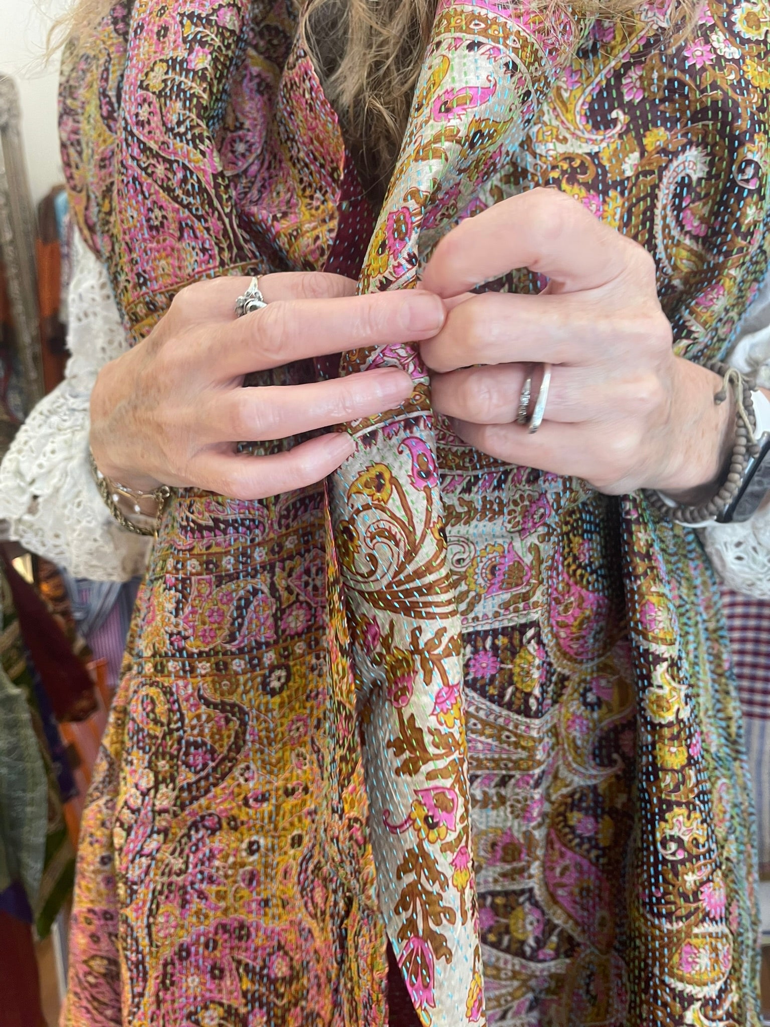 Kantha Silk Muffler - Golden Winter