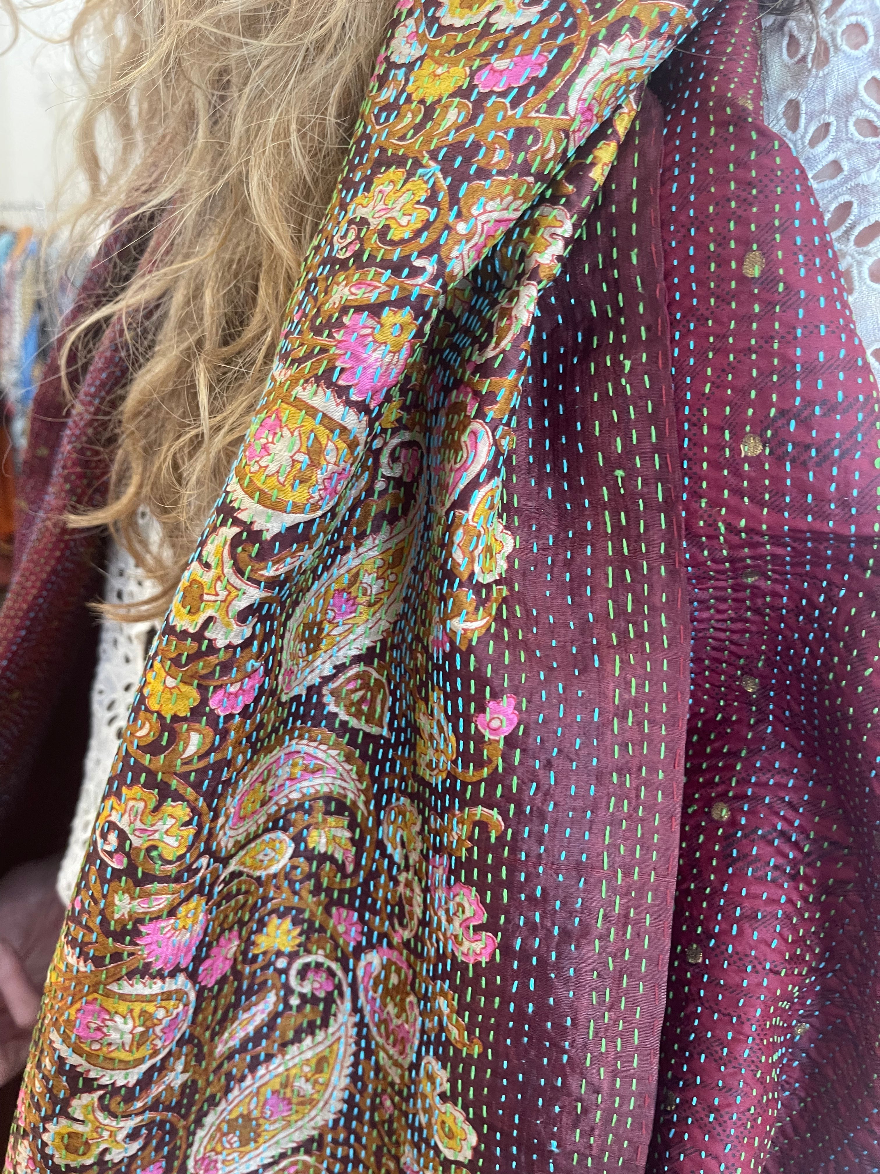 Kantha Silk Muffler - Golden Winter