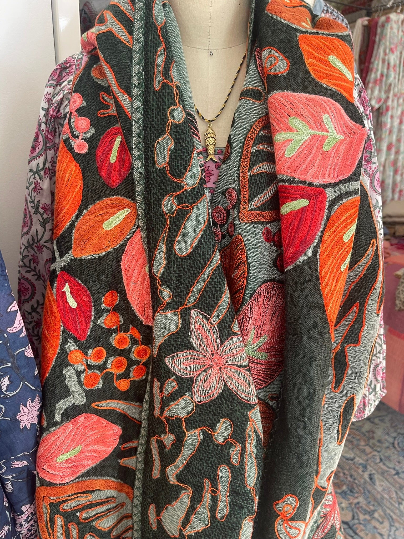 Embroidered Wool Scarf - MIDNIGHT FLORAL