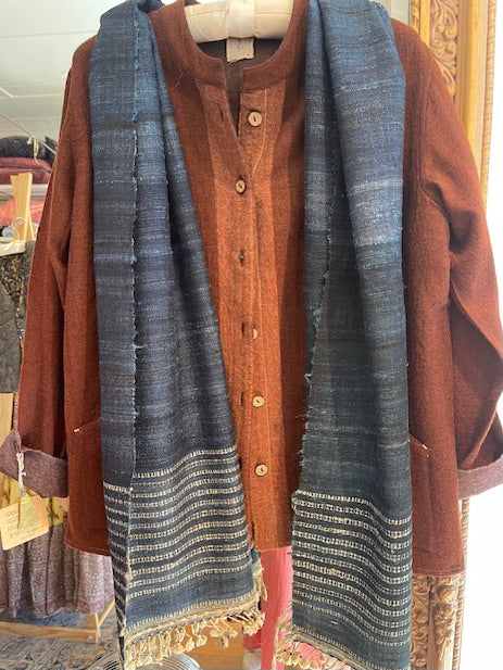 Handwoven Silk + Wool Scarf - Deep Sea Indigo Blue