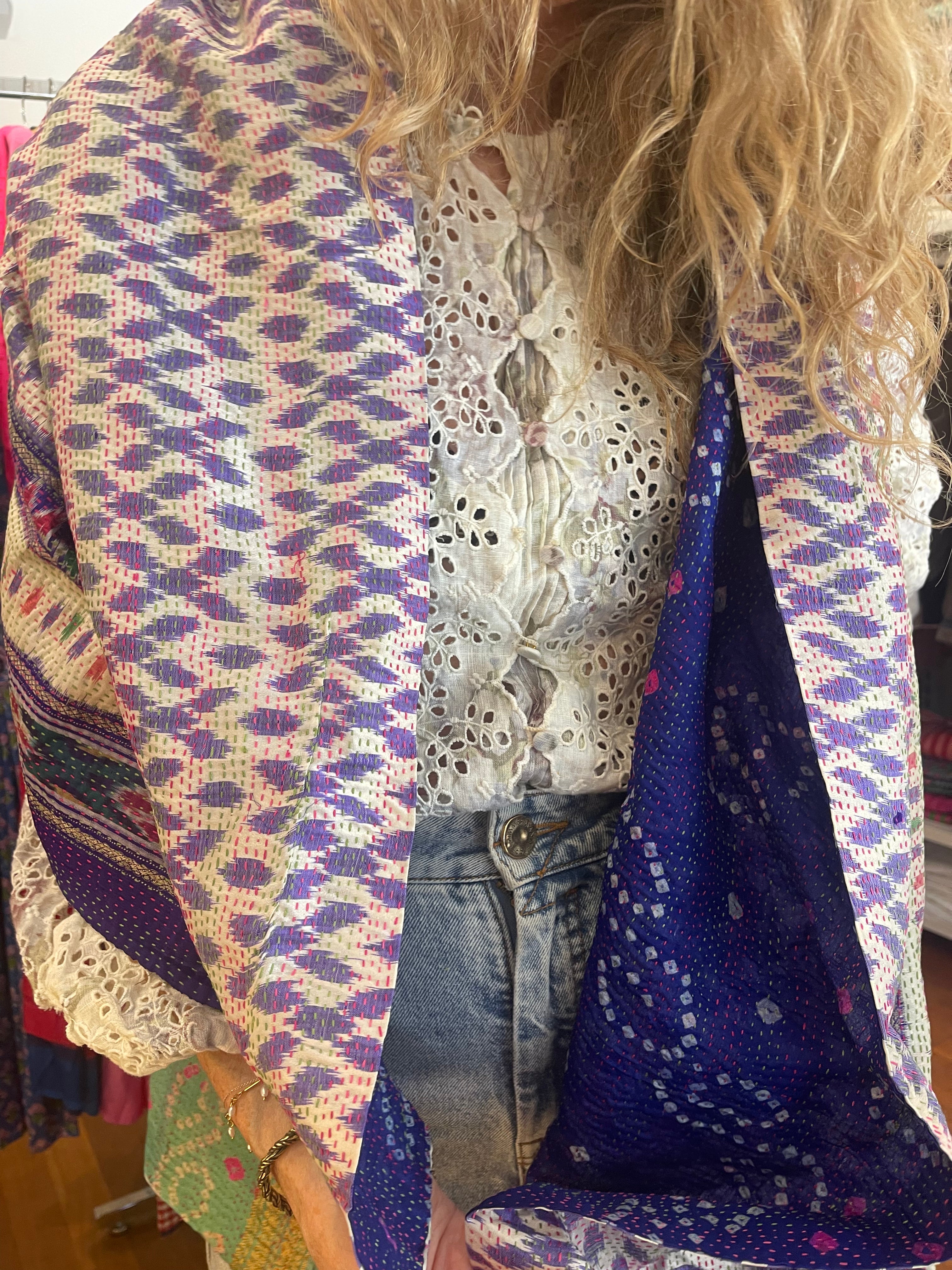 Kantha Silk Muffler - Violet Ikat