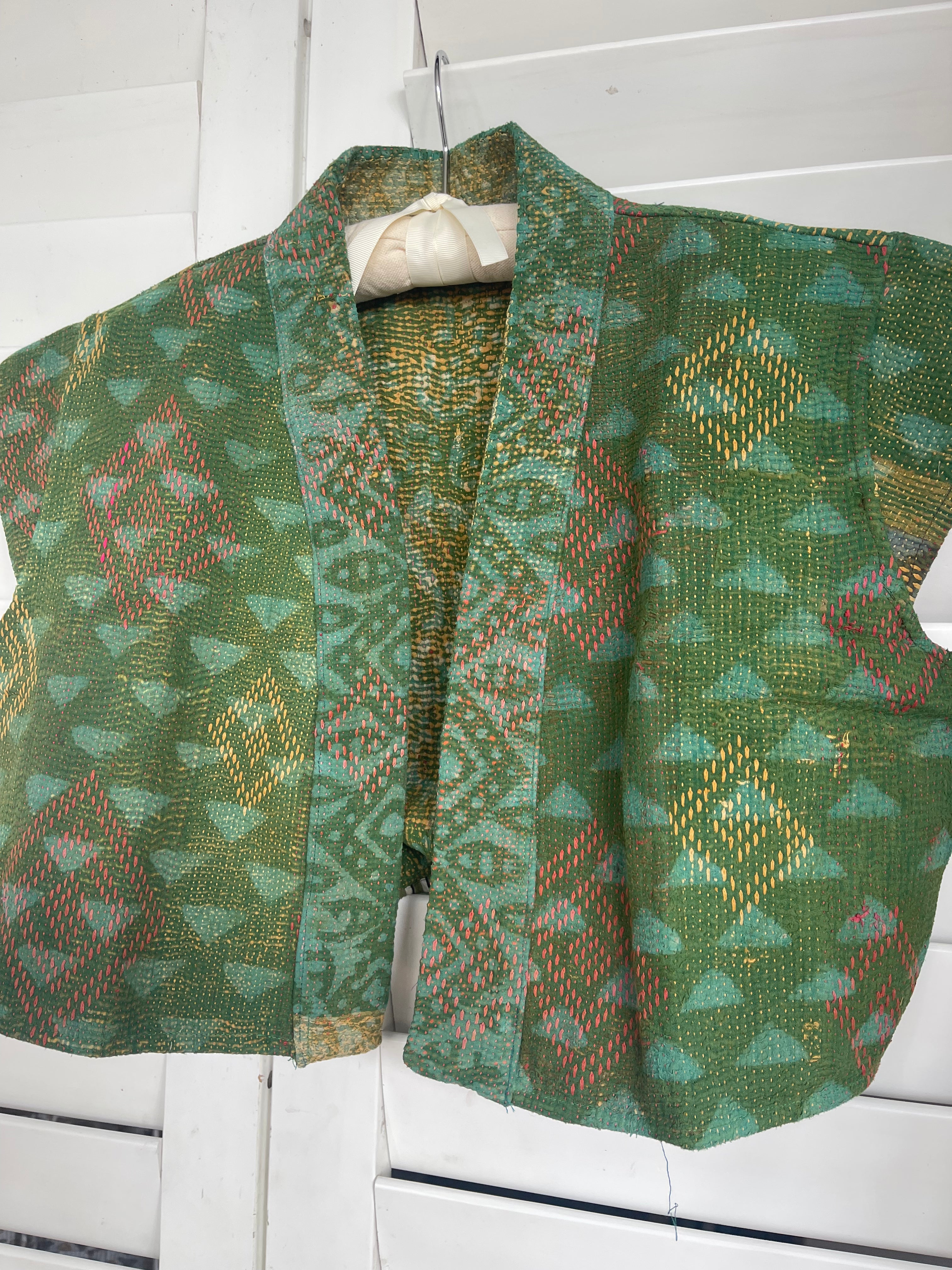 Capped Sleeve Top - Verdant Kantha