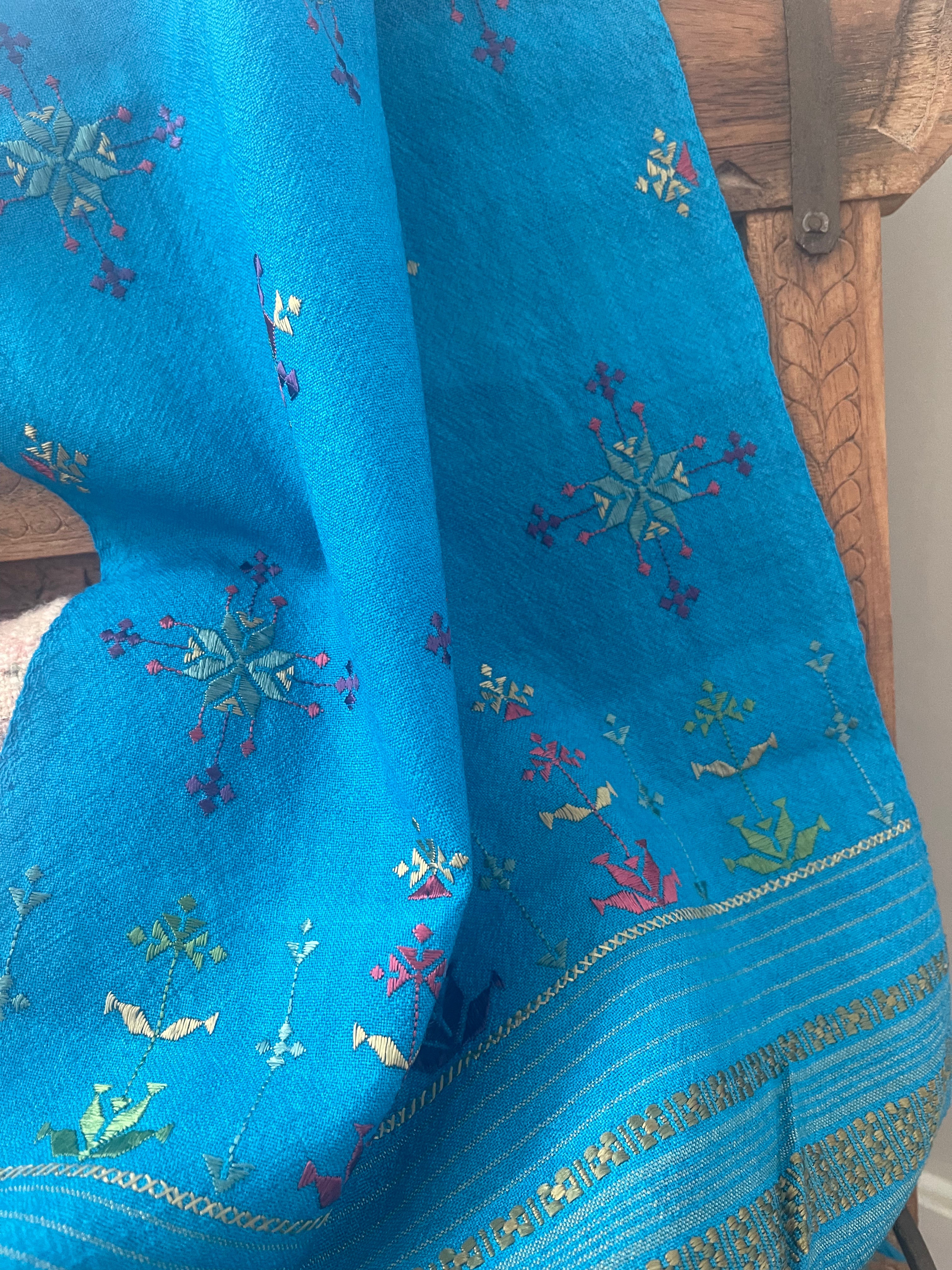 Soof Embroidered Wool Scarf-Tropical Blue