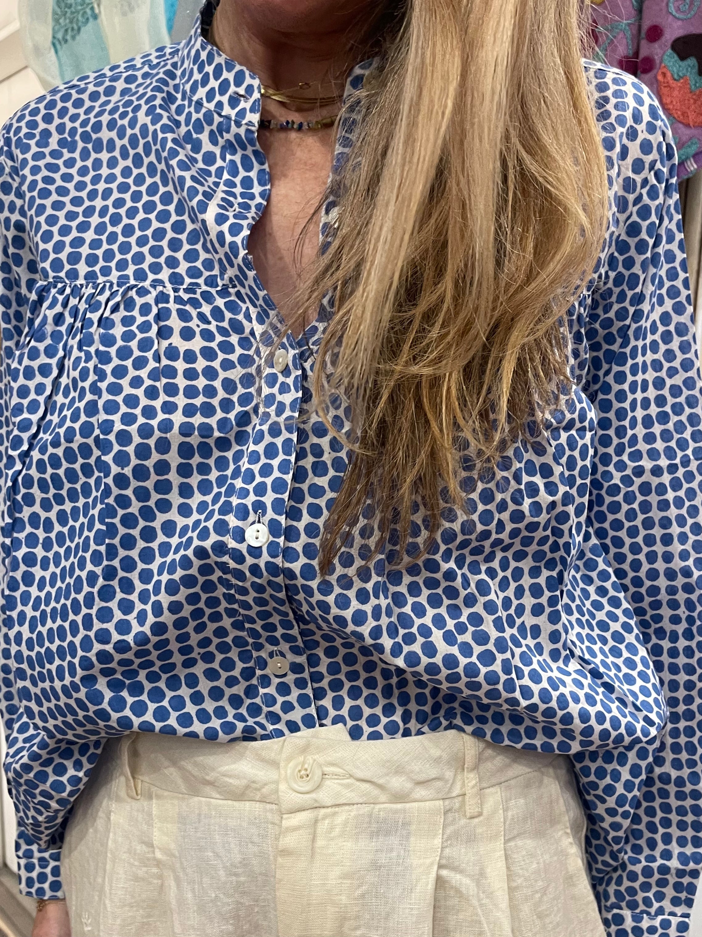 Handblock Printed Blouse - DOTTY in BLUE
