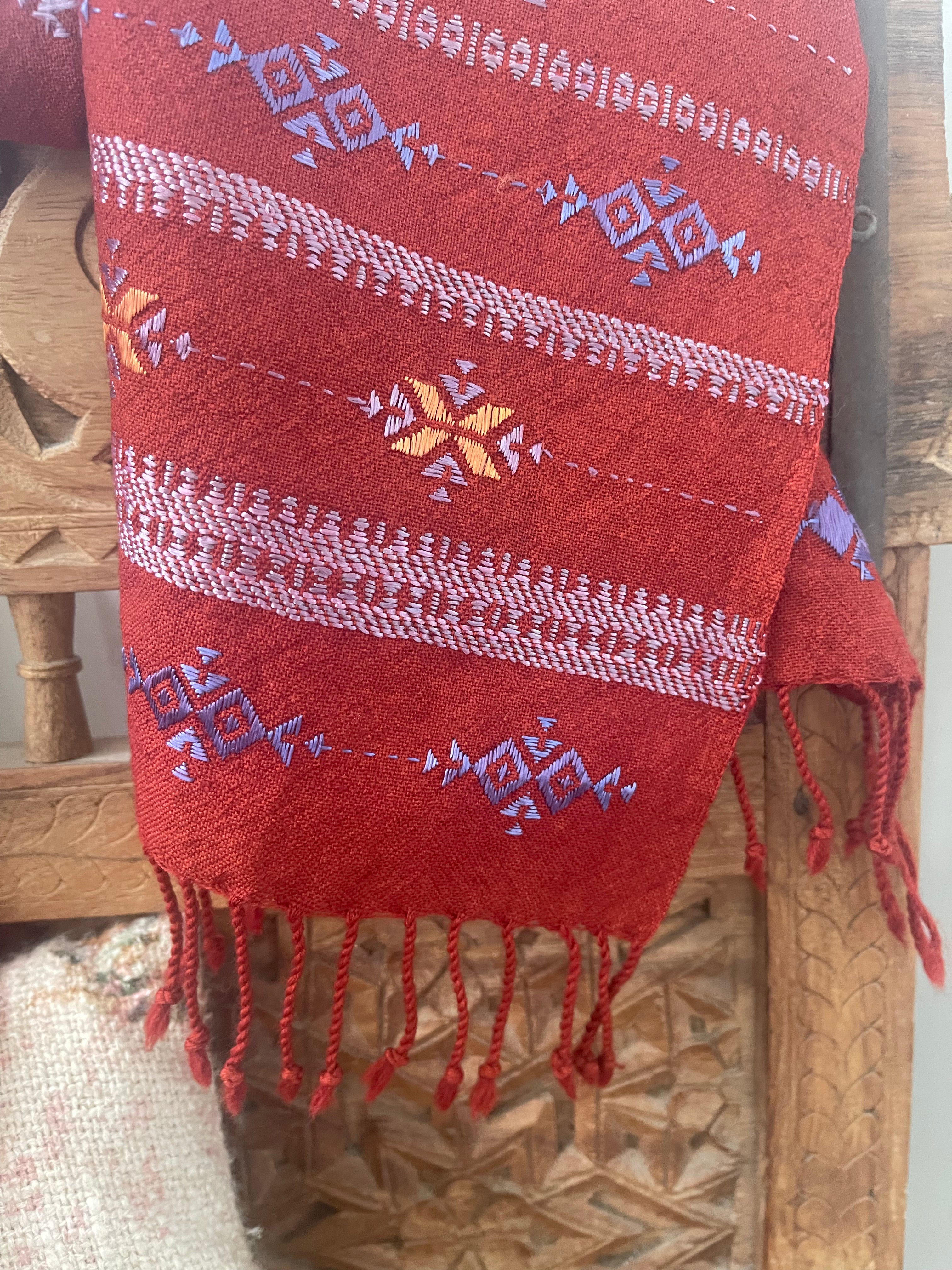 Soof Embroidered Wool Muffler - Rich Earth